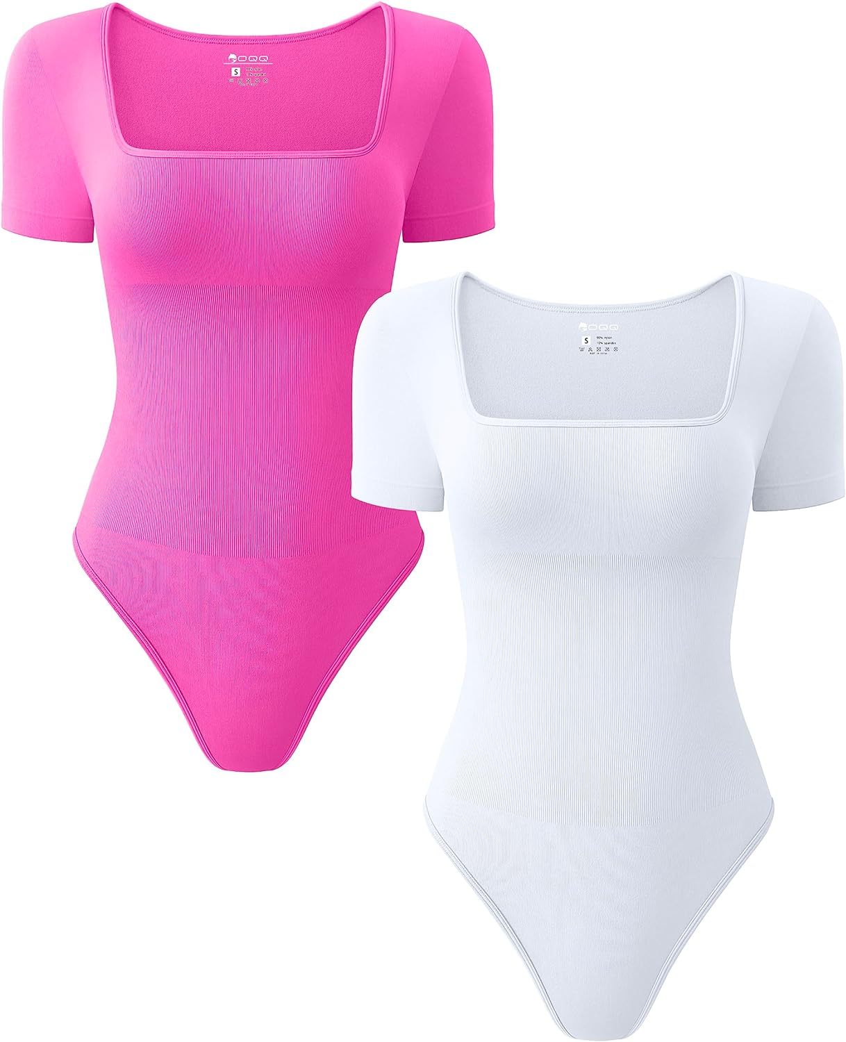 Women's 2 Piece Bodysuits Sexy Ribbed One Piece Square Neck Short Sleeve Bodysuits