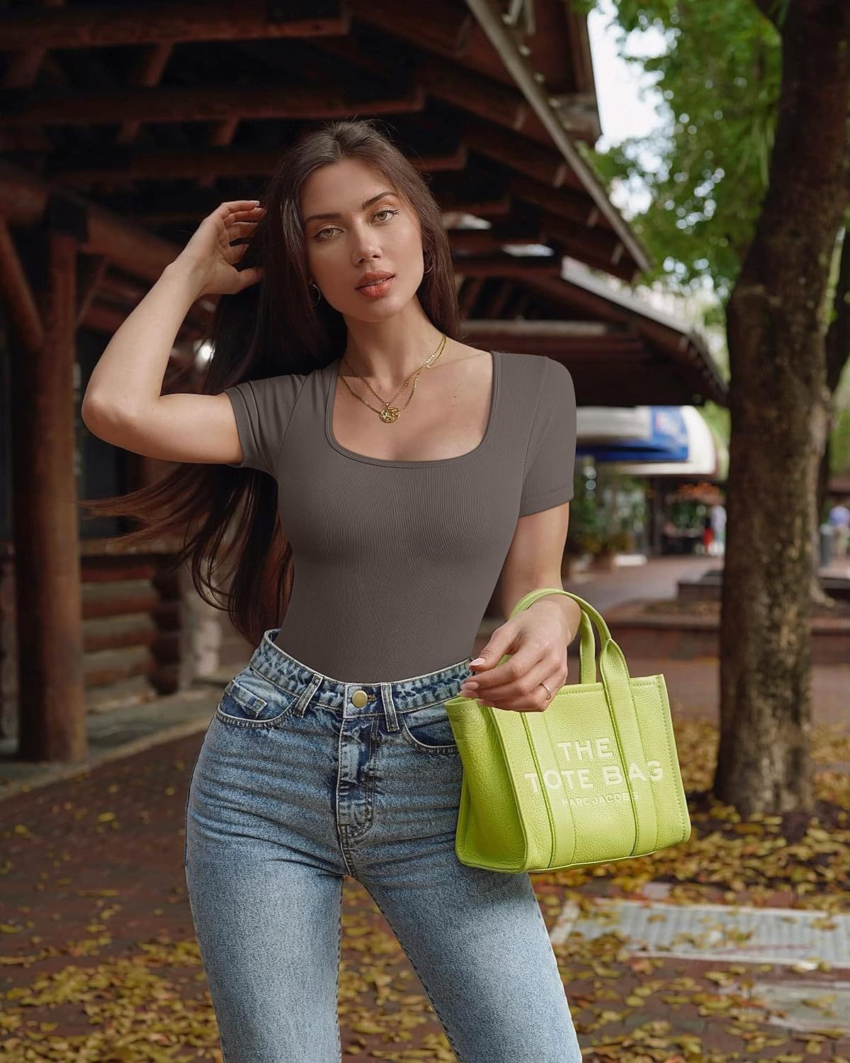 Women's 2 Piece Bodysuits Sexy Ribbed One Piece Square Neck Short Sleeve Bodysuits