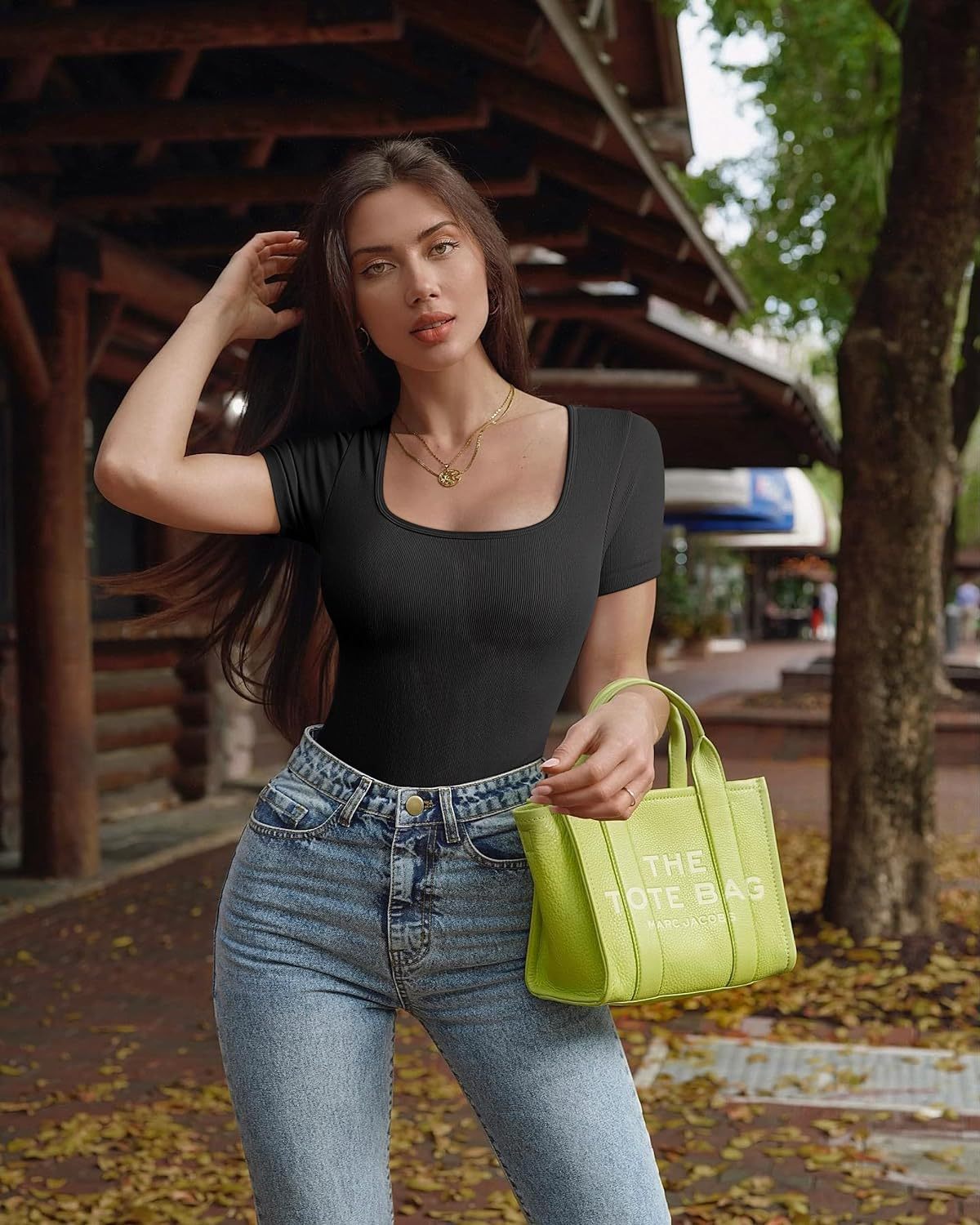 Women's 2 Piece Bodysuits Sexy Ribbed One Piece Square Neck Short Sleeve Bodysuits