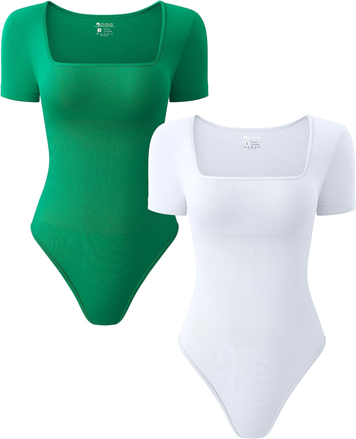 Women's 2 Piece Bodysuits Sexy Ribbed One Piece Square Neck Short Sleeve Bodysuits