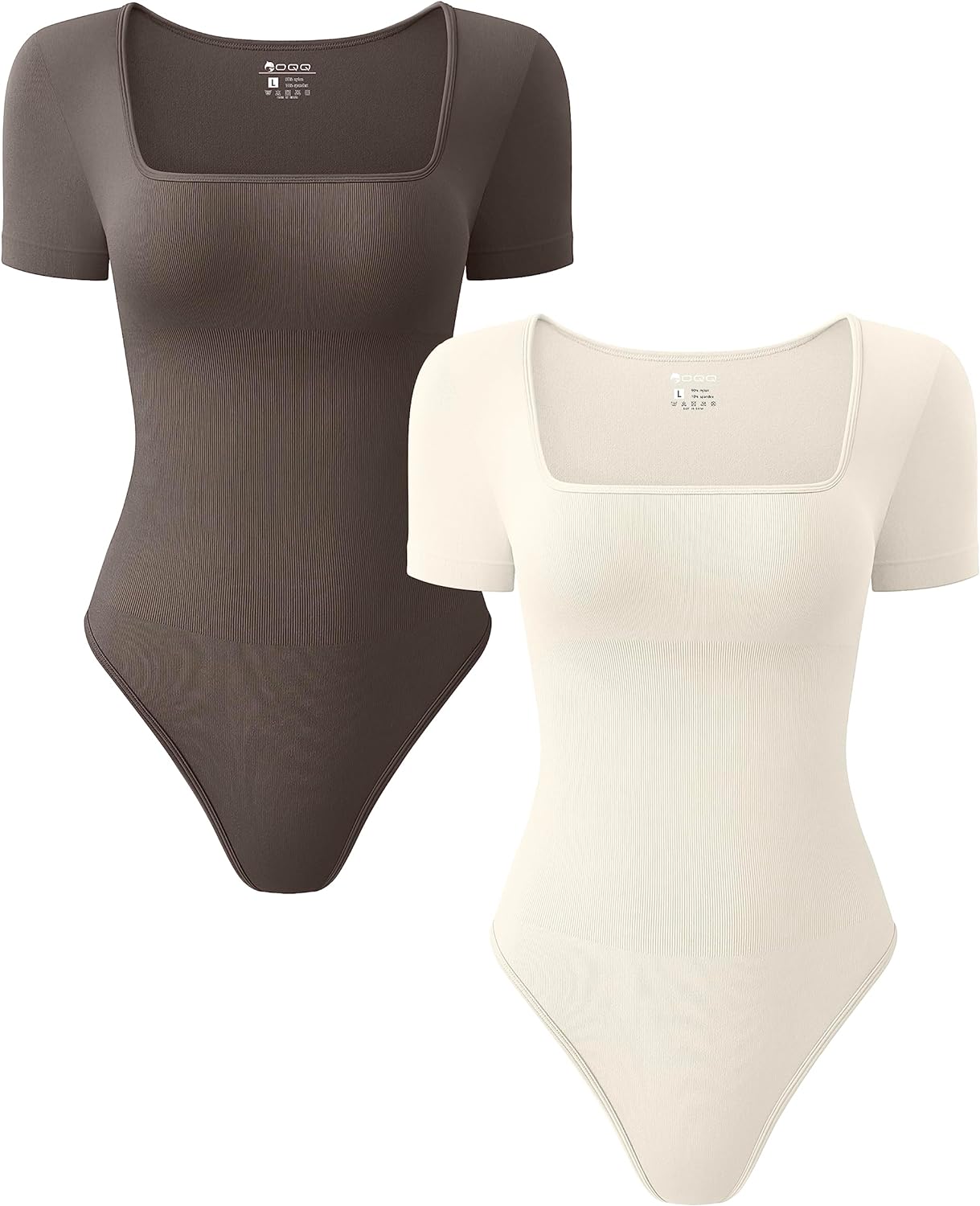 Women's 2 Piece Bodysuits Sexy Ribbed One Piece Square Neck Short Sleeve Bodysuits