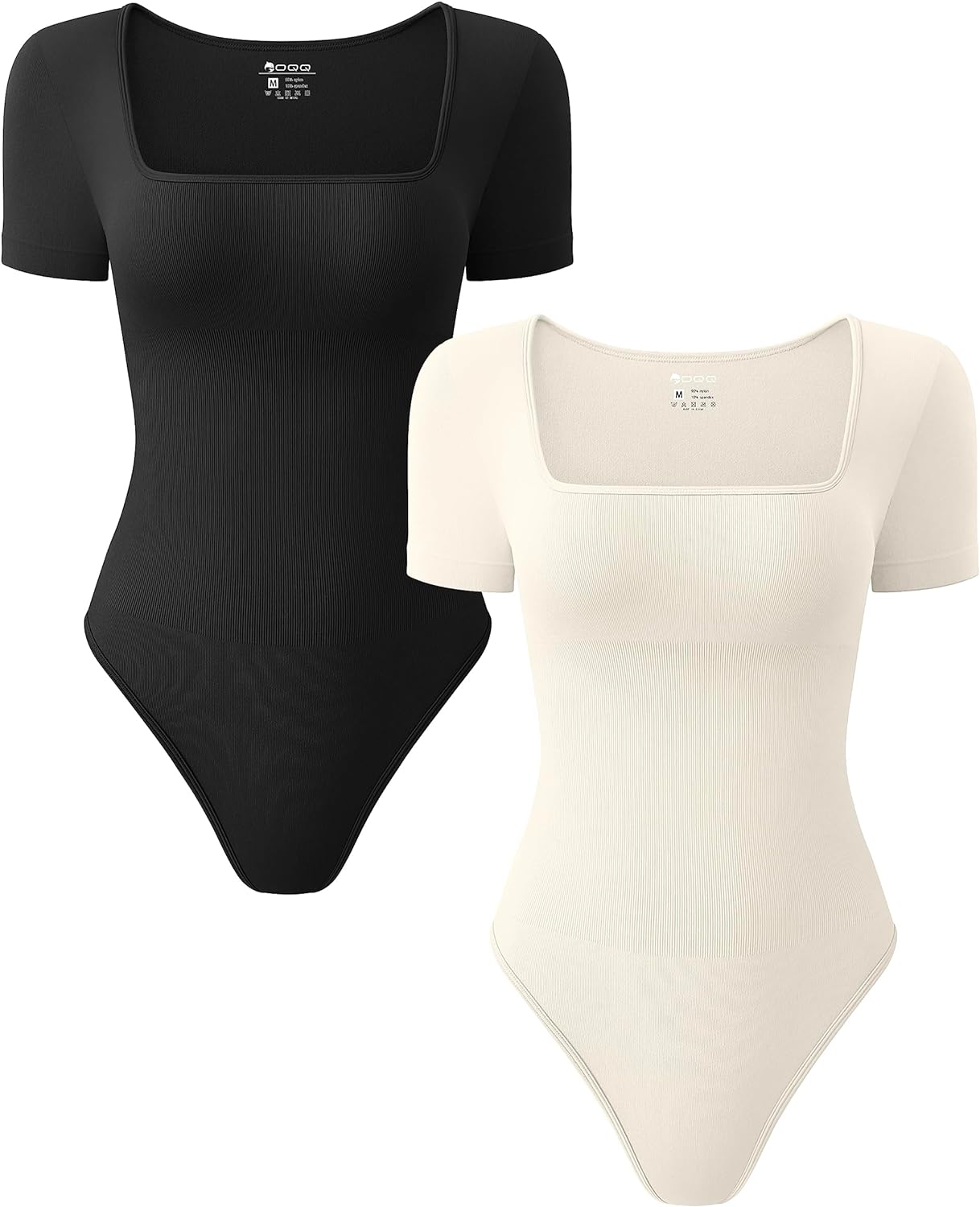Women's 2 Piece Bodysuits Sexy Ribbed One Piece Square Neck Short Sleeve Bodysuits