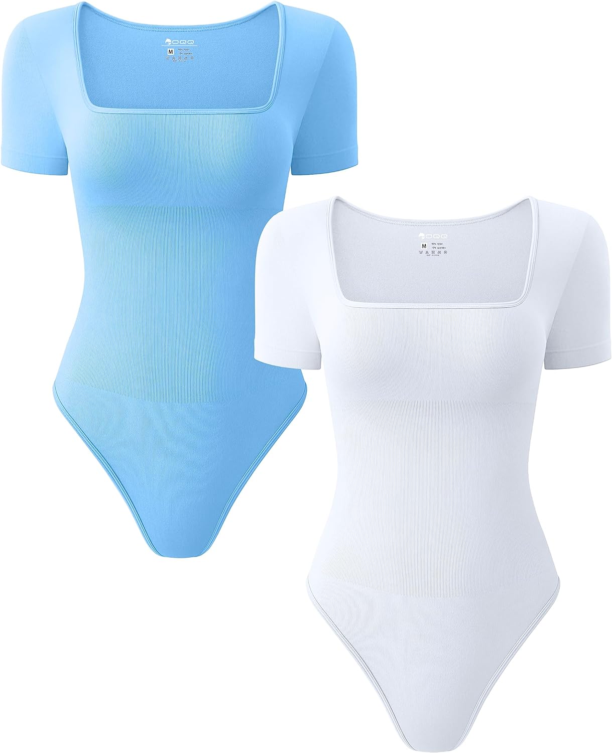 Women's 2 Piece Bodysuits Sexy Ribbed One Piece Square Neck Short Sleeve Bodysuits