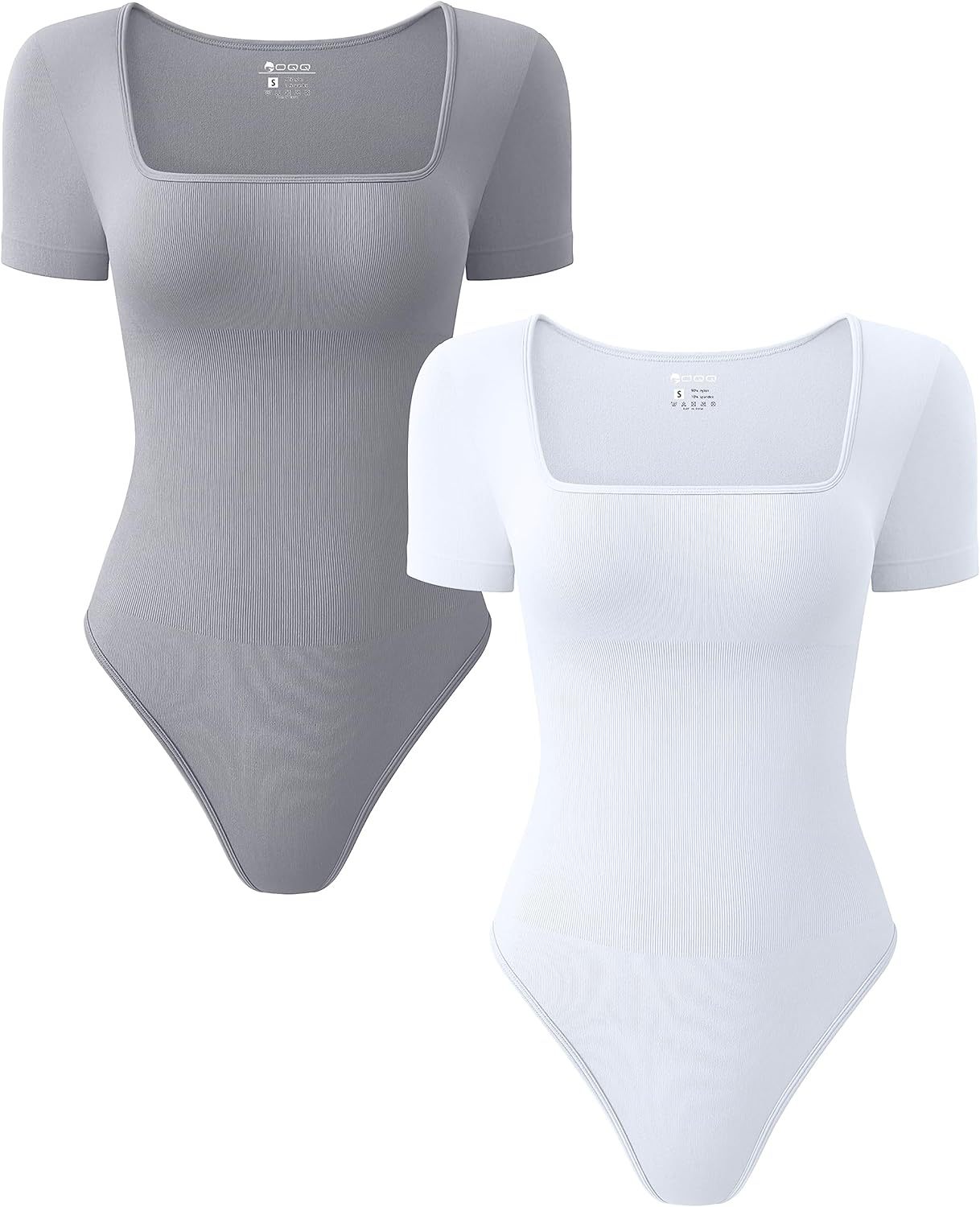 Women's 2 Piece Bodysuits Sexy Ribbed One Piece Square Neck Short Sleeve Bodysuits