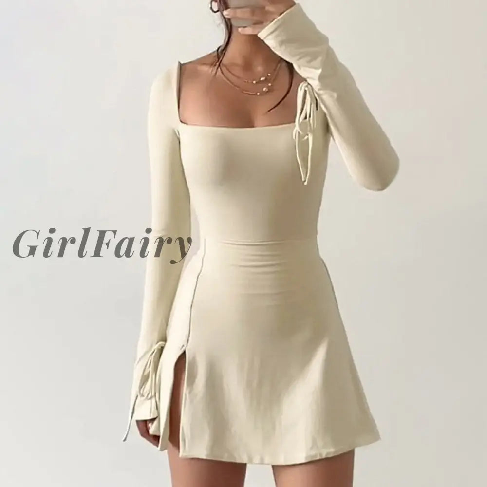 Simple style long-sleeved dress 
