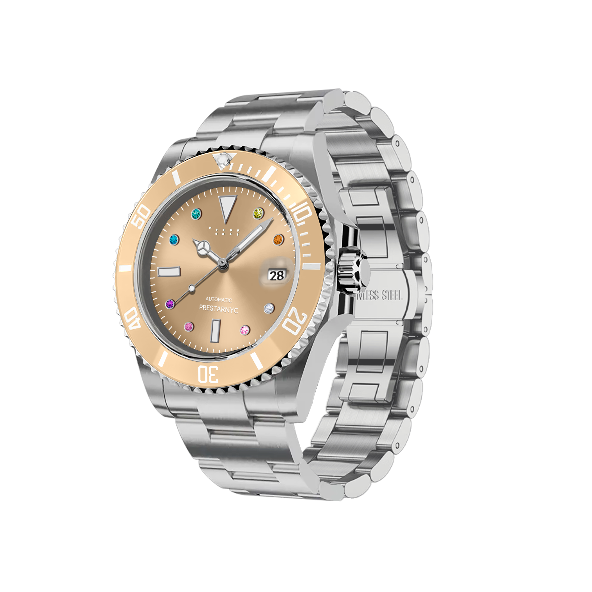 Prestar NYC Aquaman Classic Multi-color Diamond Watch (Beige)