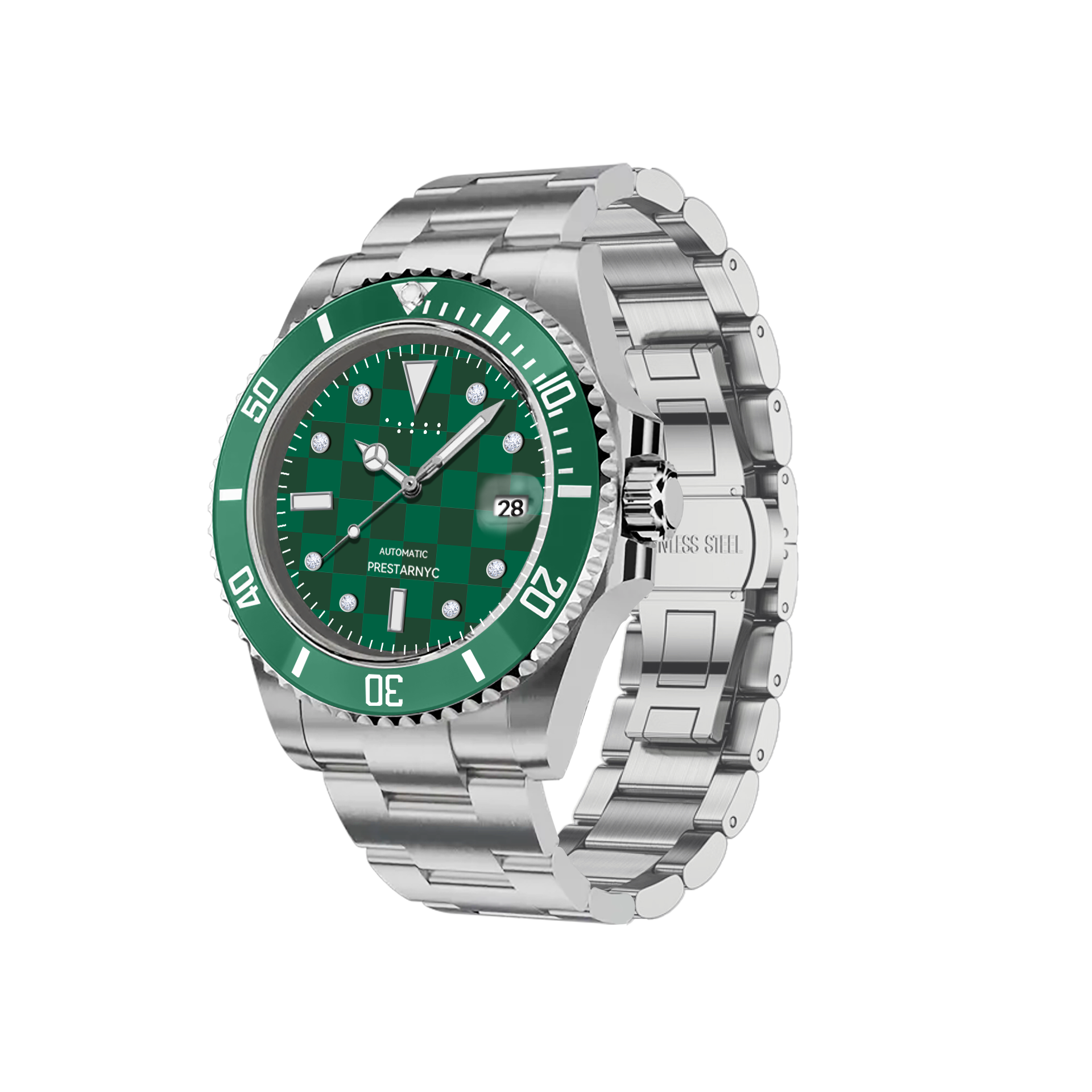 Prestar NYC Aquaman Classic Chequered Gemstone Watch (Double Green)