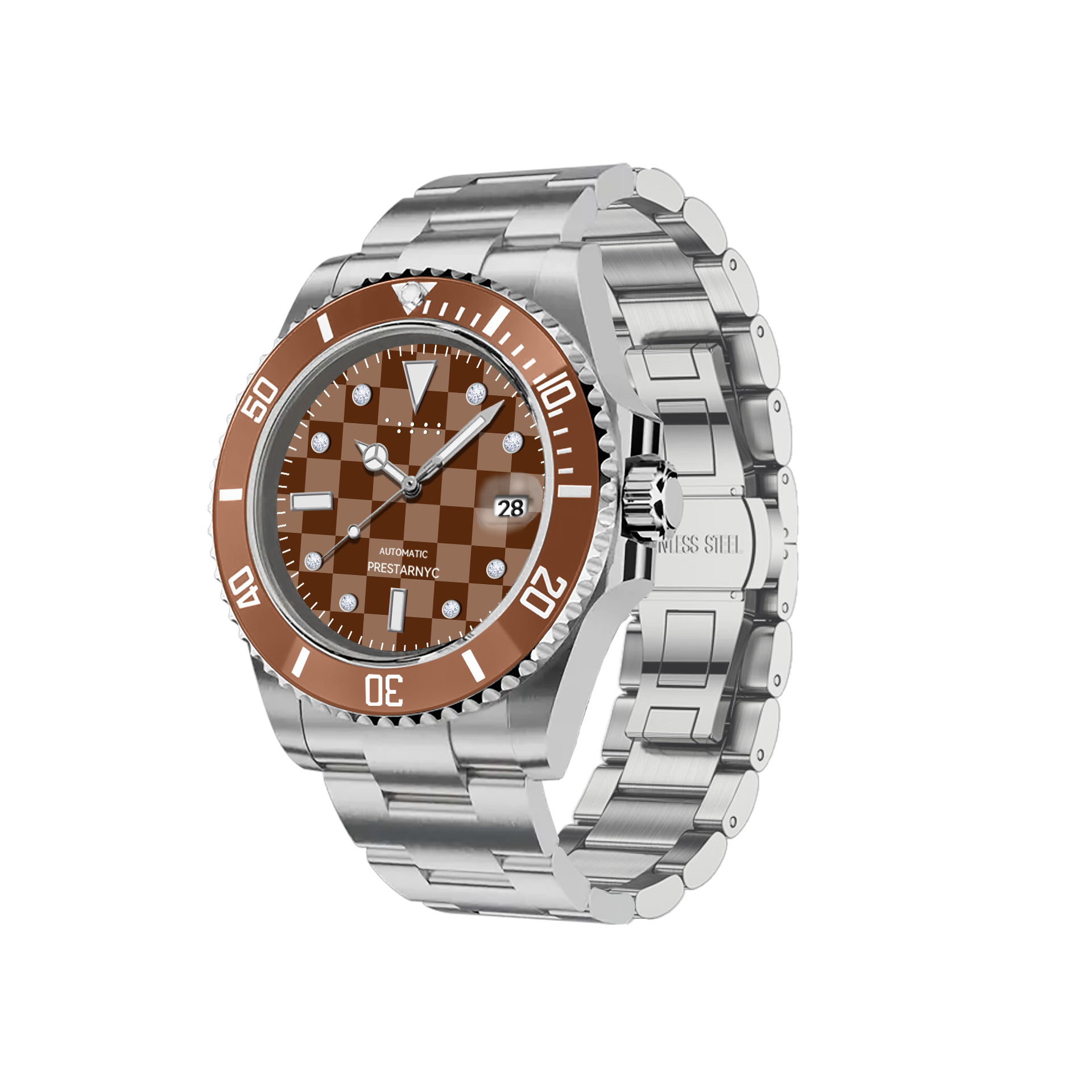 Prestar NYC Aquaman Classic Chequered Gemstone Watch (Saddle)