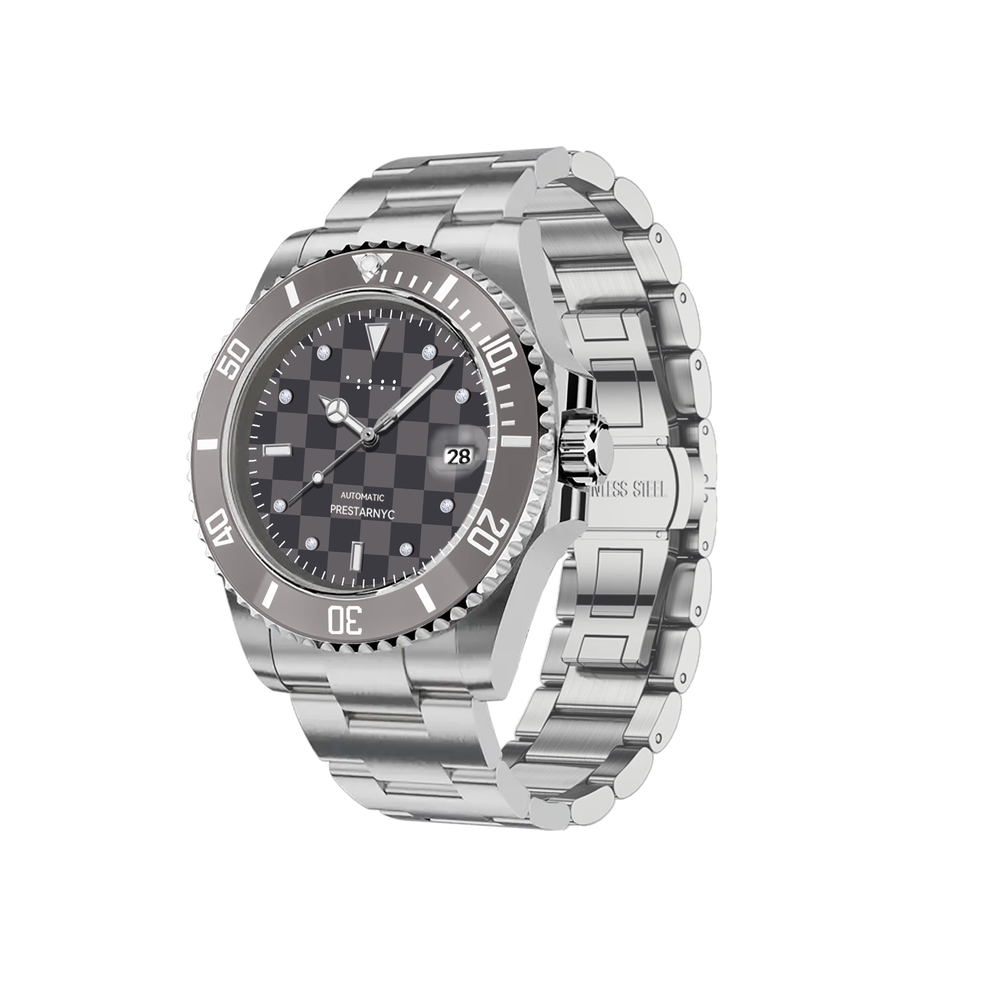 Prestar NYC Aquaman Classic Chequered Gemstone Watch (Fifty Shades Of Grey)