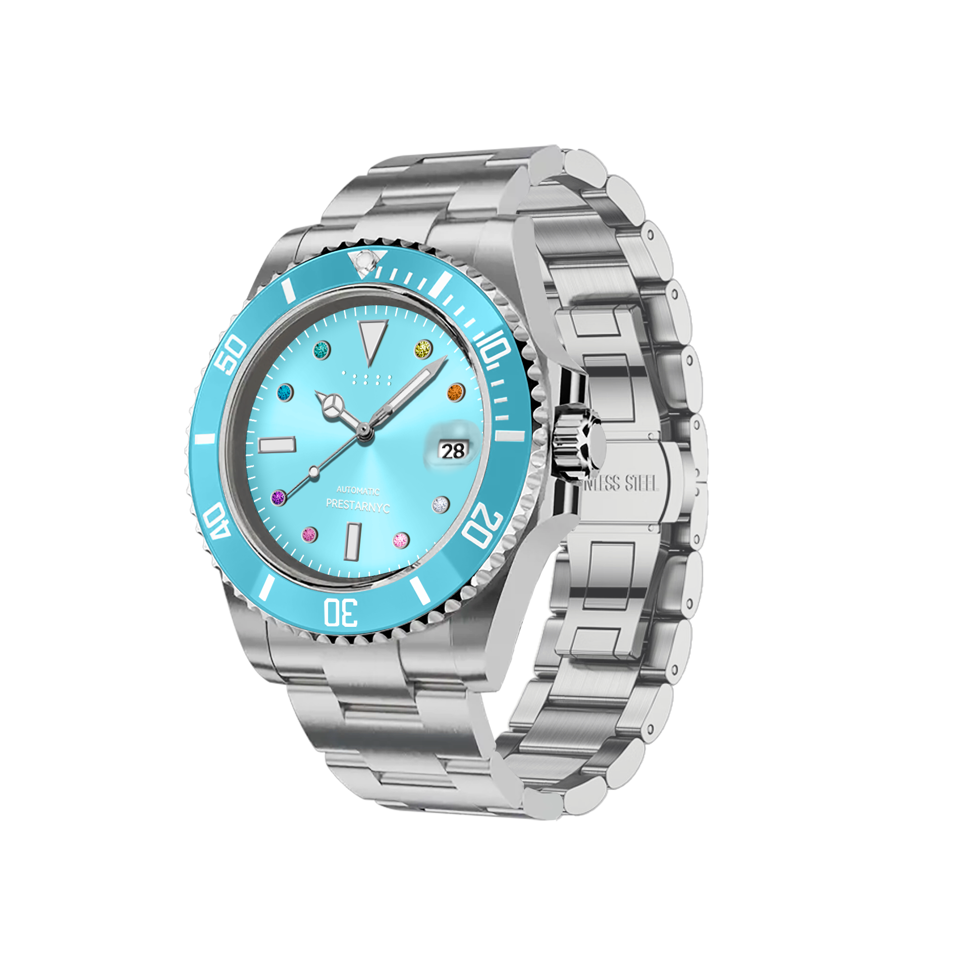 Prestar NYC Aquaman Classic Multi-color Diamond Watch (Ocean Blue)