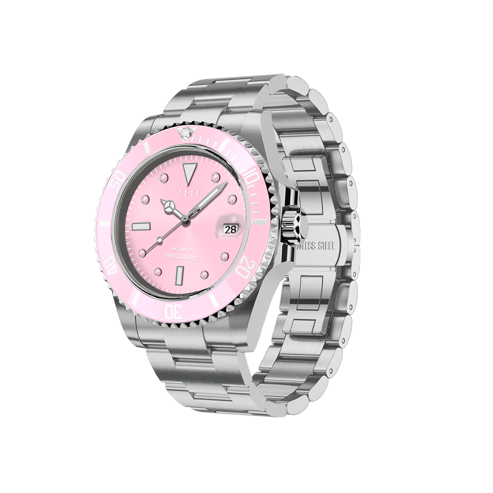 Prestar NYC Aquaman Classic Color Gemstone Watch (Pink Petal)