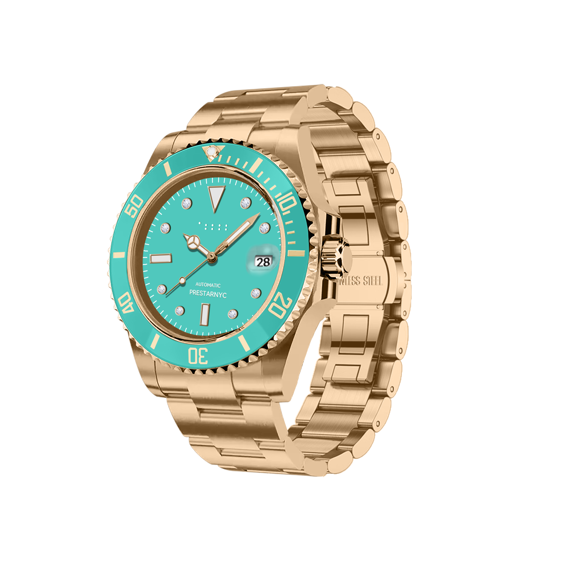 Prestar NYC Aquaman Classic Gemstone Gold Watch (Blue Turquoise)