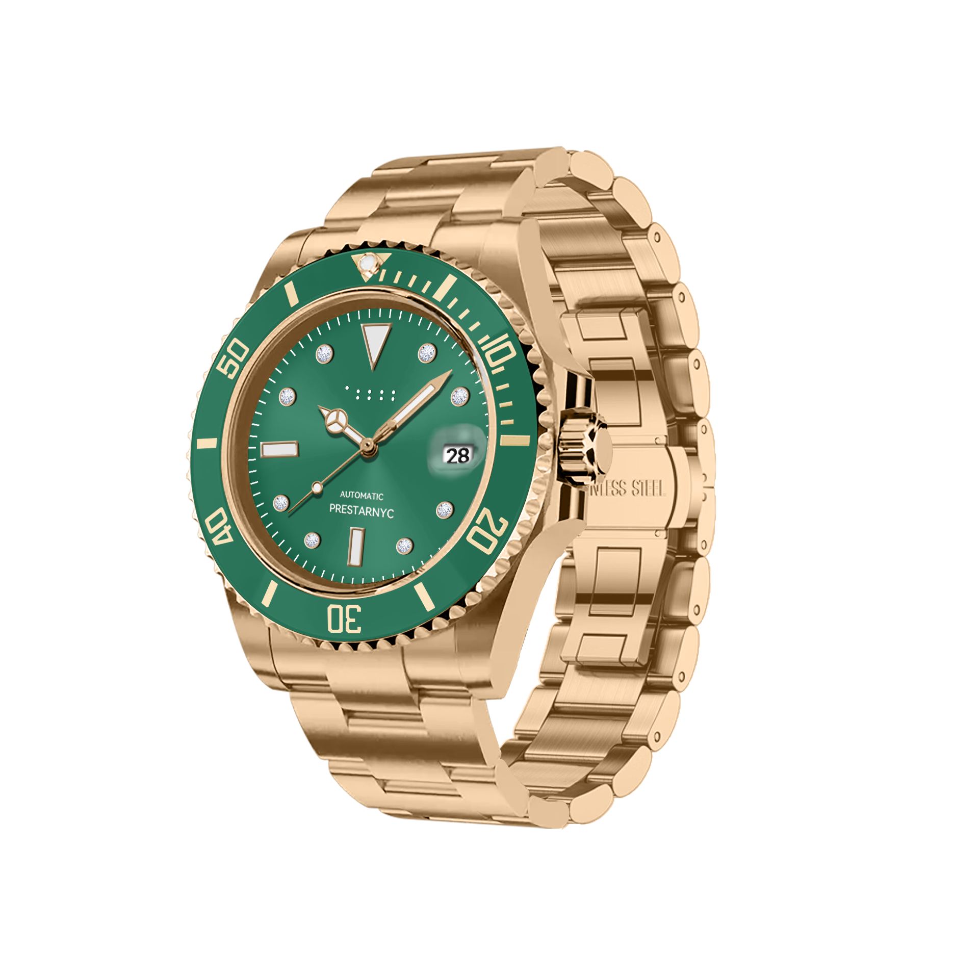 Prestar NYC Aquaman Classic Diamond Gold Watch (Forest Green)