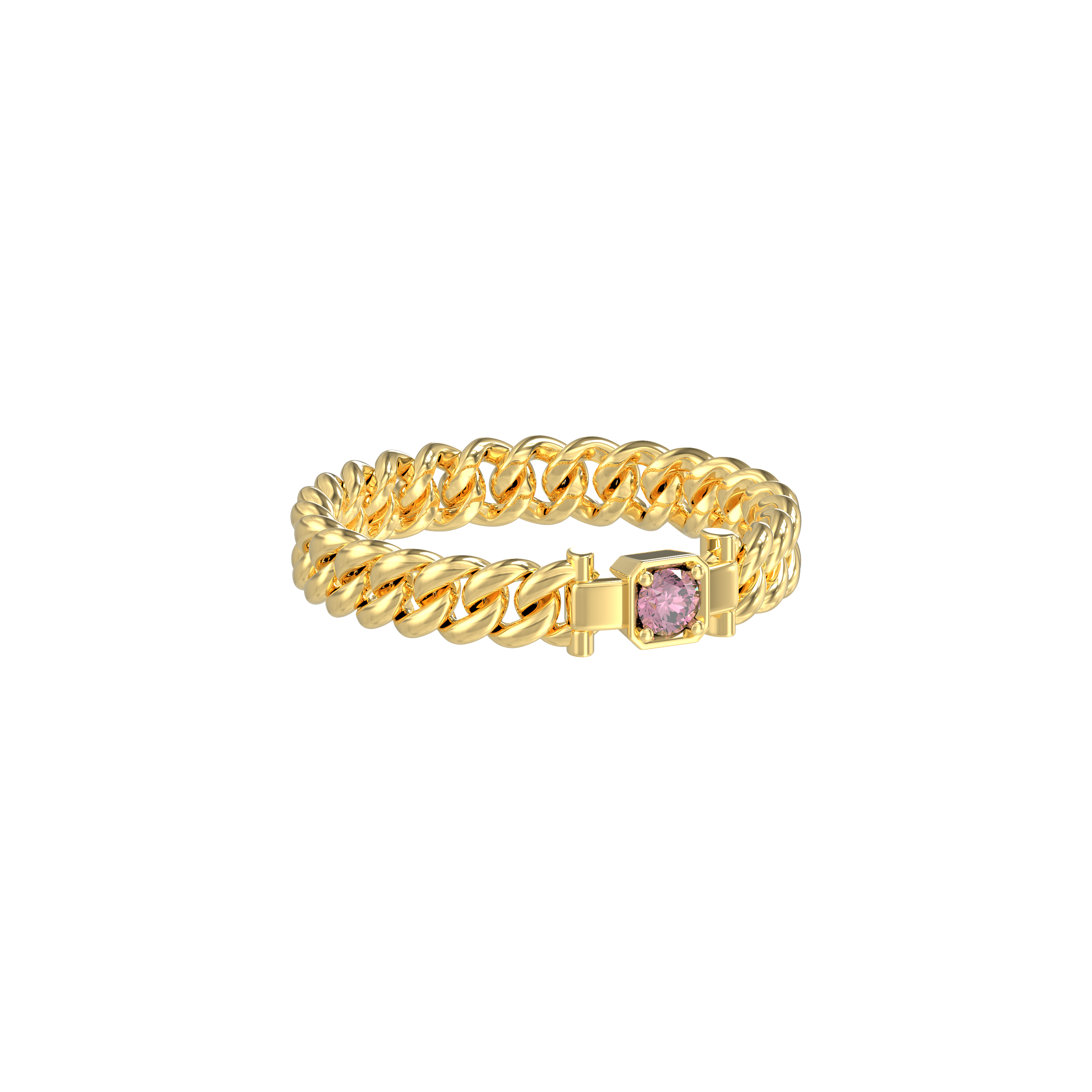 Cuban Chain Elegance Diamond Ring-Pink Diamond