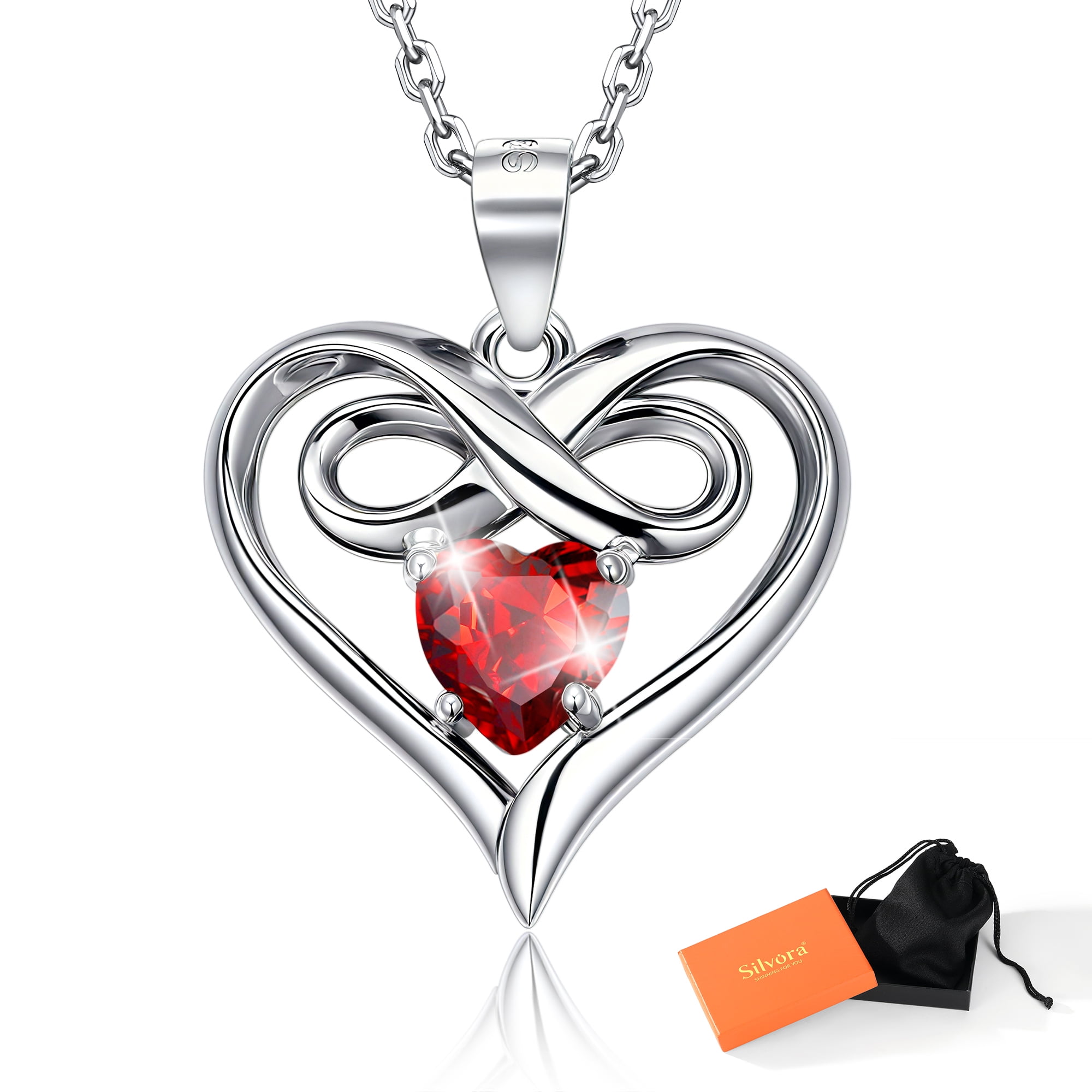 Silvora Women Heart Necklace Girls Sterling Silver Infinity Birthstone Pendant Necklace September Synthetic Sapphire Birthday Gift