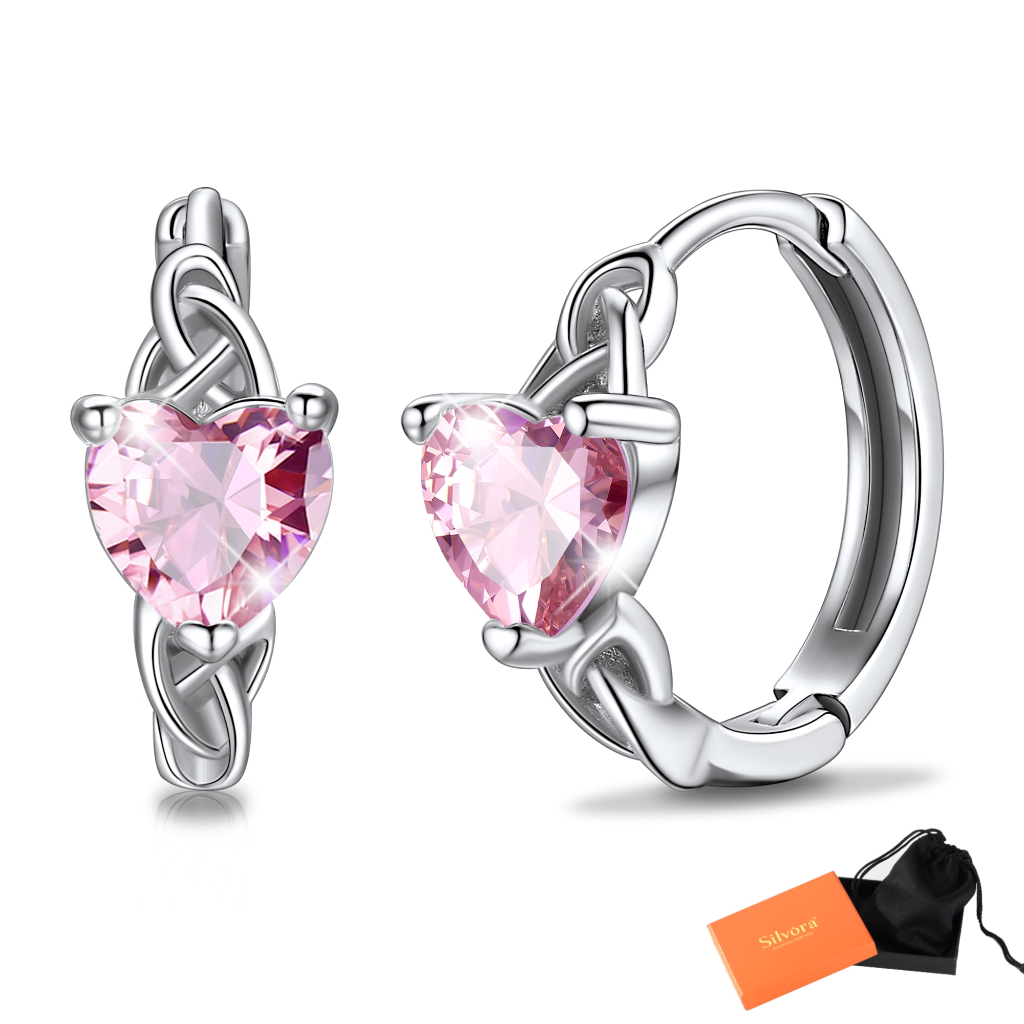 Silvora Birthstone Hoop Earrings Women 925 Sterling Silver Earrings Celtic Knot Cubic Zirconia Birthday Jewelry Gift, May