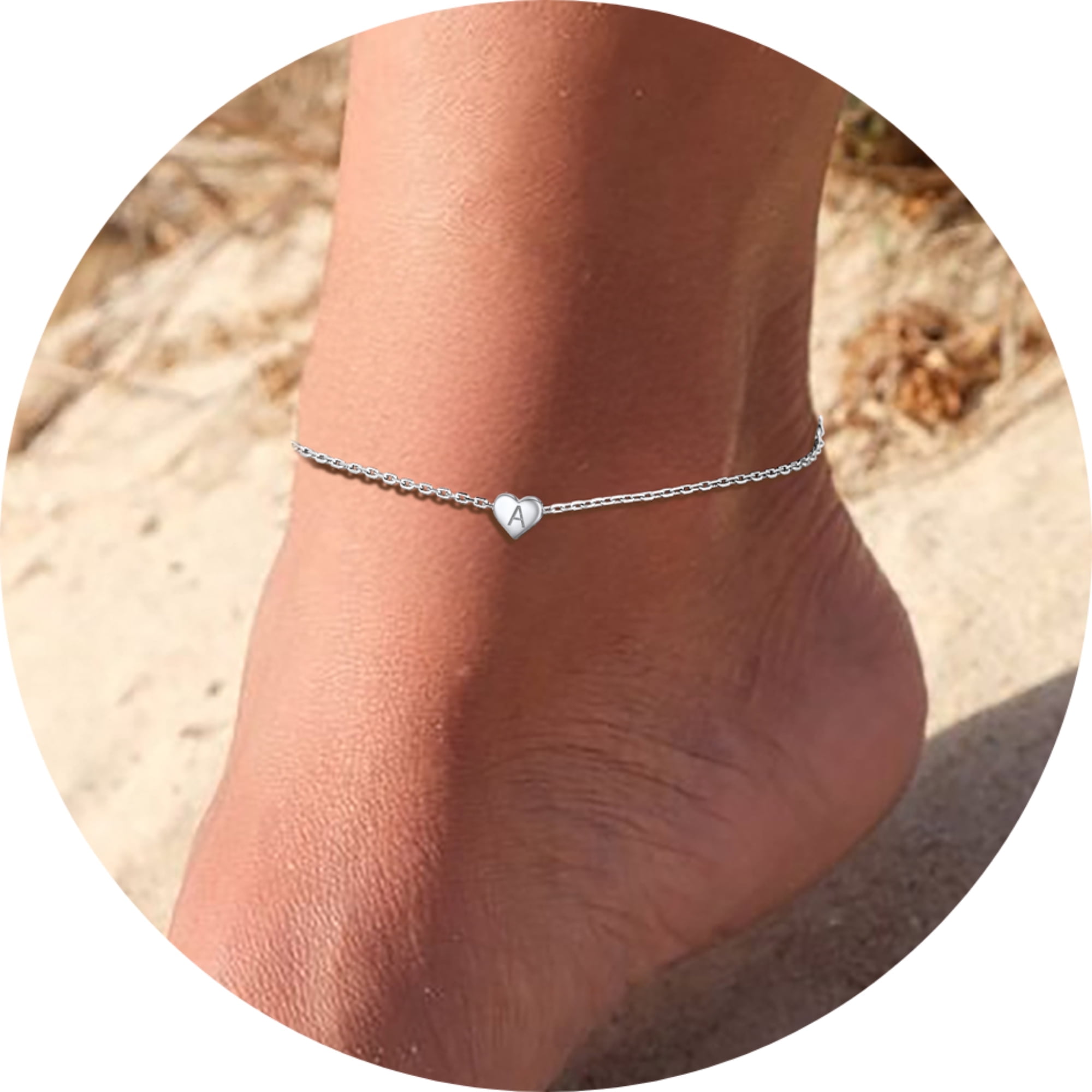 Silvora Sterling Silver Anklet Bracelets for Women, Initial Heart Anklet for Girls Letter A Foot Summer Boho Beach Jewelry Gift