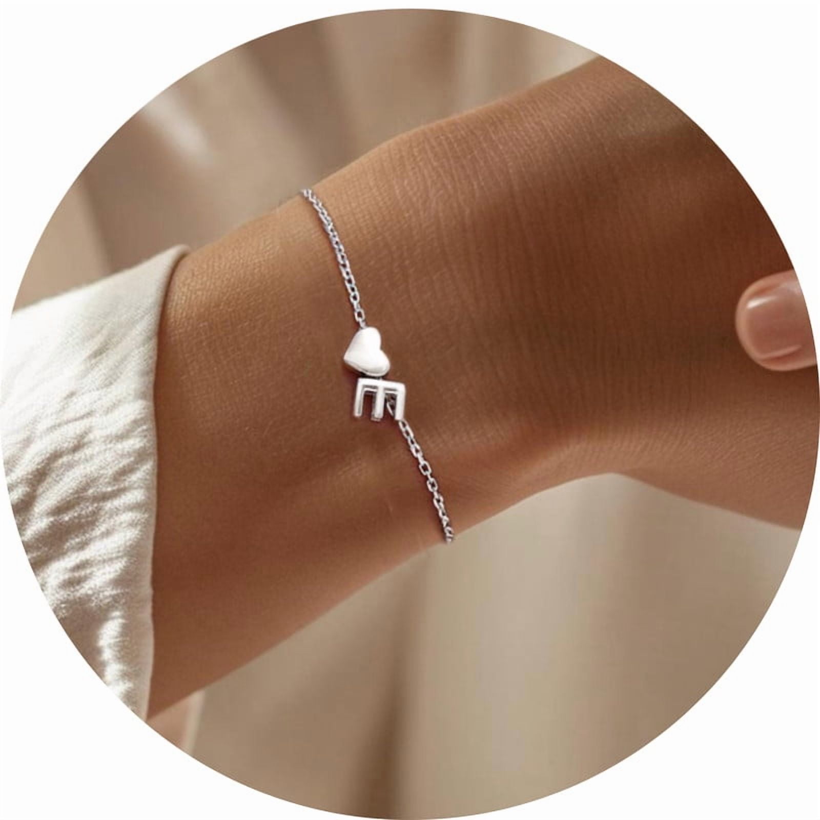 Silvora Women Silver Initial Bracelet with Heart Charm, Personalized 26 Letter Heart Bracelet Jewelry Gift for Teen Girls Daughter Mom (K)