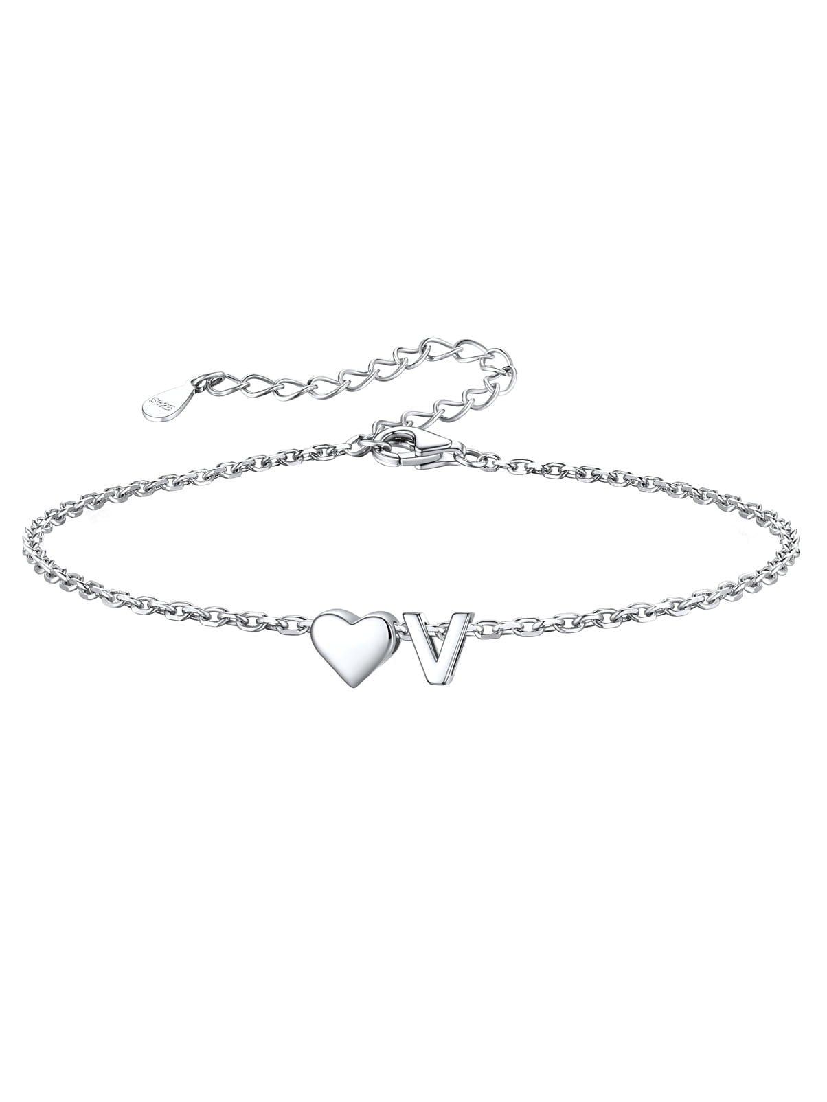 Silvora Women Silver Initial Bracelet with Heart Charm, Personalized 26 Letter Heart Bracelet Jewelry Gift for Teen Girls Daughter Mom (K)