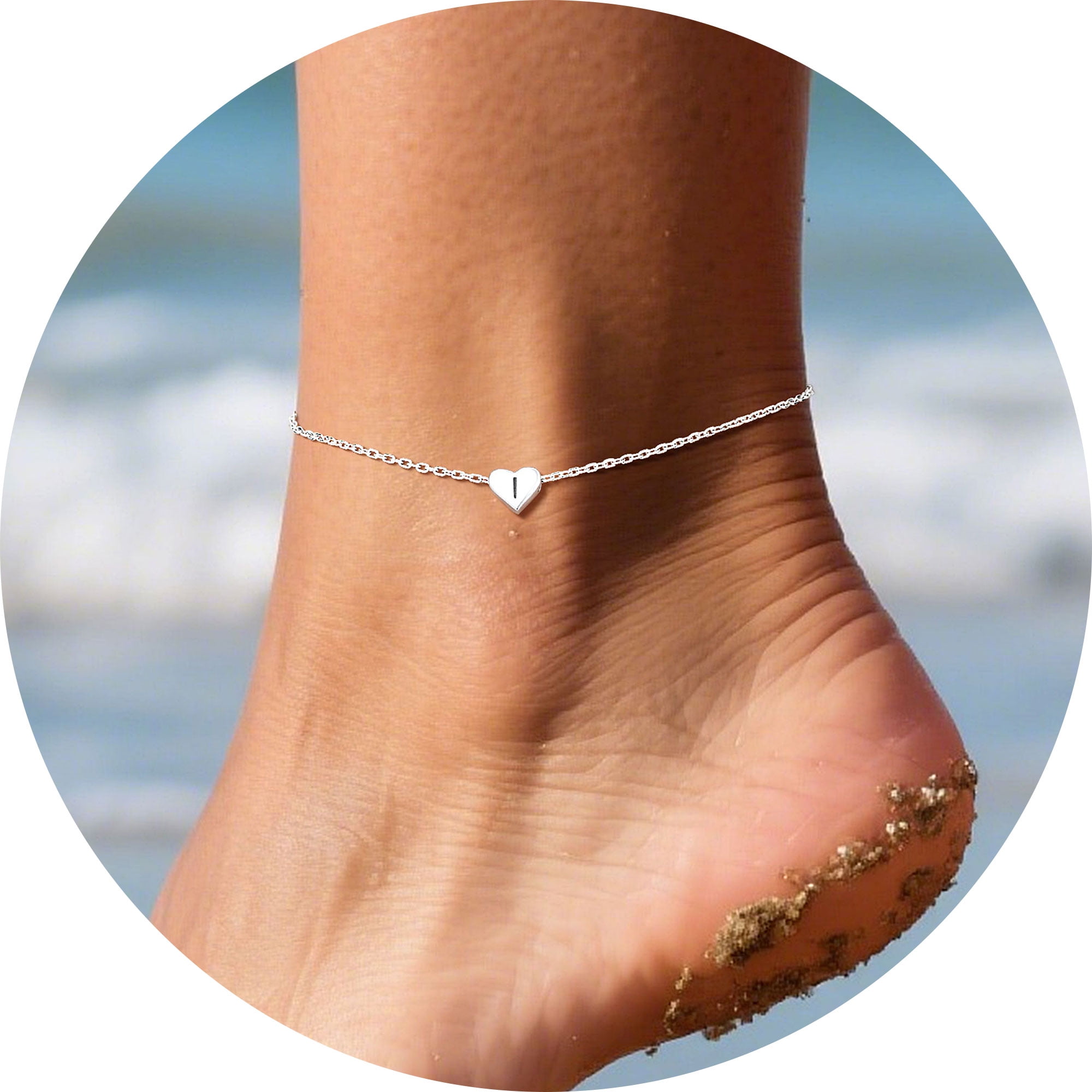 Silvora Sterling Silver Anklet Bracelets for Women, Initial Heart Anklet for Girls Letter A Foot Summer Boho Beach Jewelry Gift