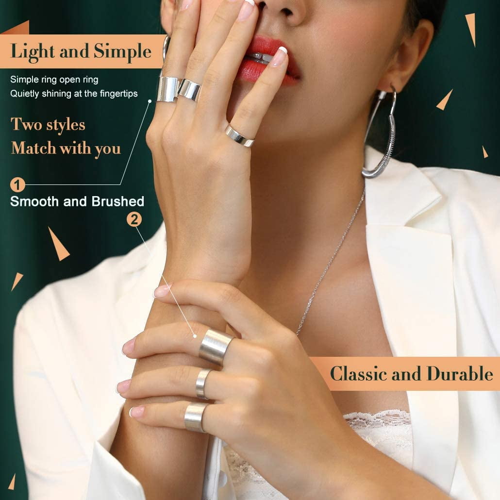 Silvora Stackable Open Knuckle Band Ring for Women Men 925 Sterling Silver Full Finger Ring Jewelry (15mm, Brushed)