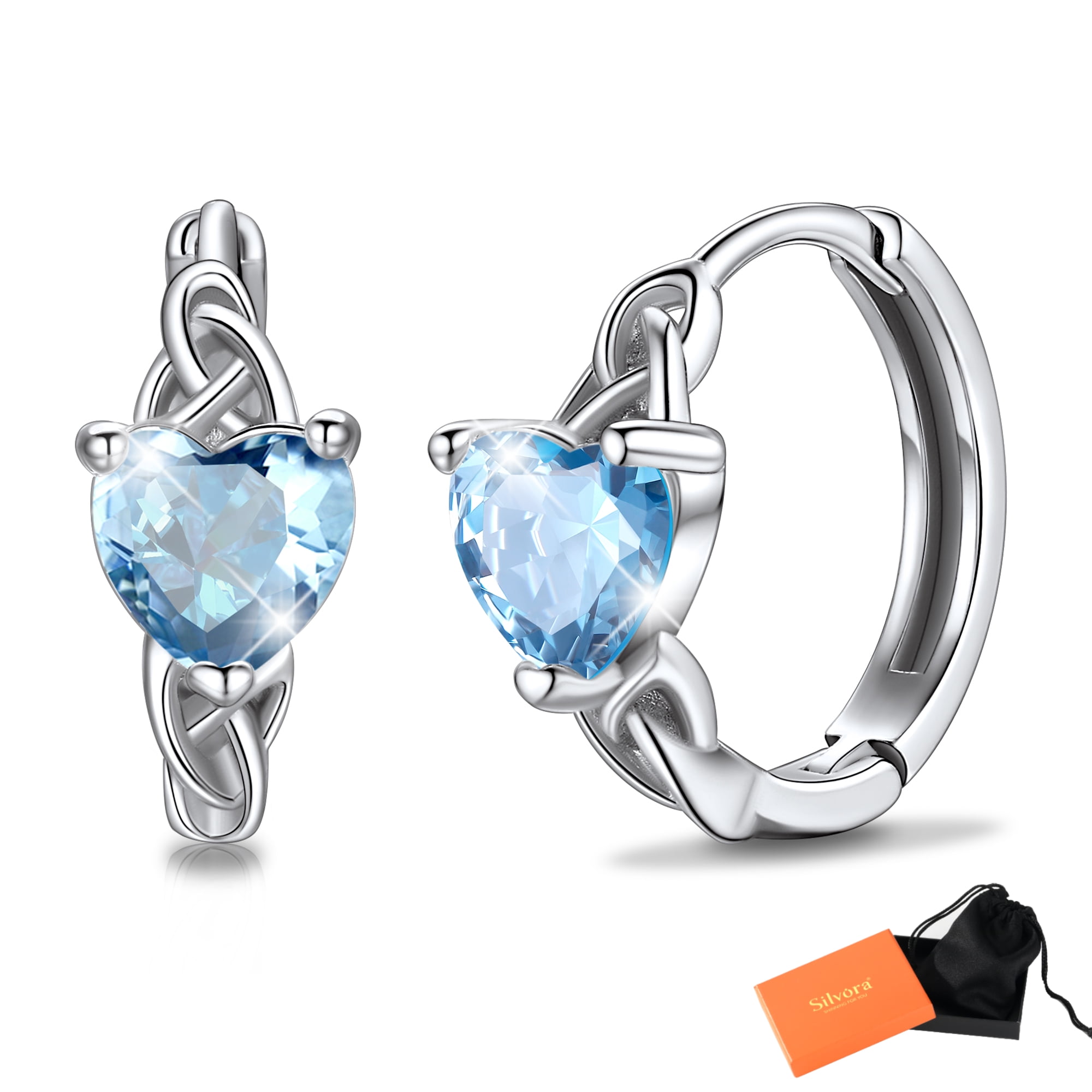 Silvora Birthstone Hoop Earrings Women 925 Sterling Silver Earrings Celtic Knot Cubic Zirconia Birthday Jewelry Gift, May