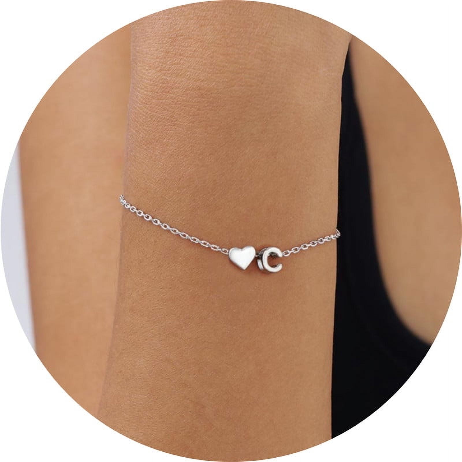 Silvora Women Silver Initial Bracelet with Heart Charm, Personalized 26 Letter Heart Bracelet Jewelry Gift for Teen Girls Daughter Mom (K)