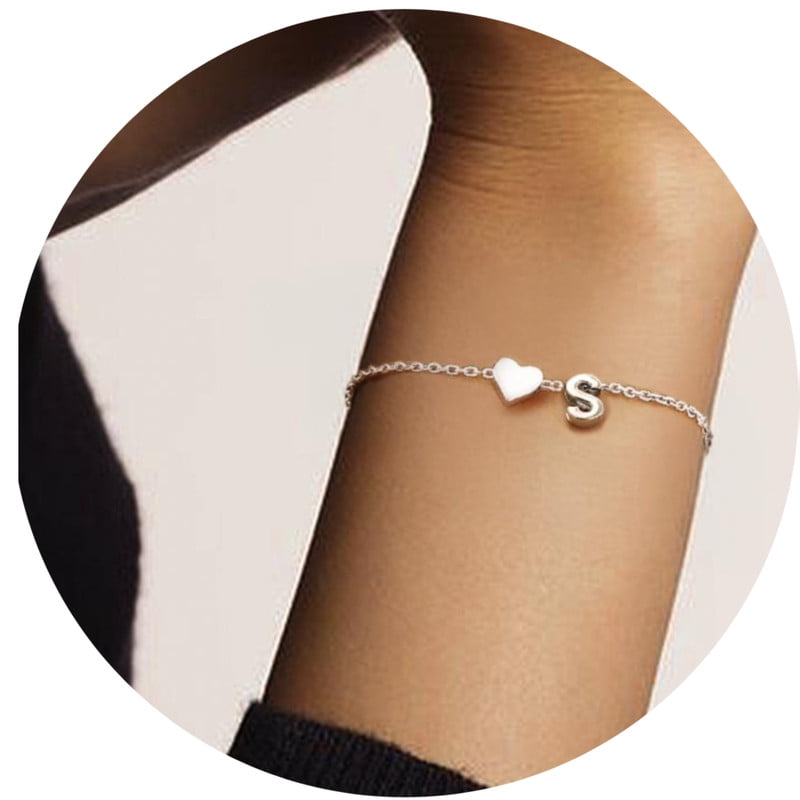 Silvora Women Silver Initial Bracelet with Heart Charm, Personalized 26 Letter Heart Bracelet Jewelry Gift for Teen Girls Daughter Mom (K)