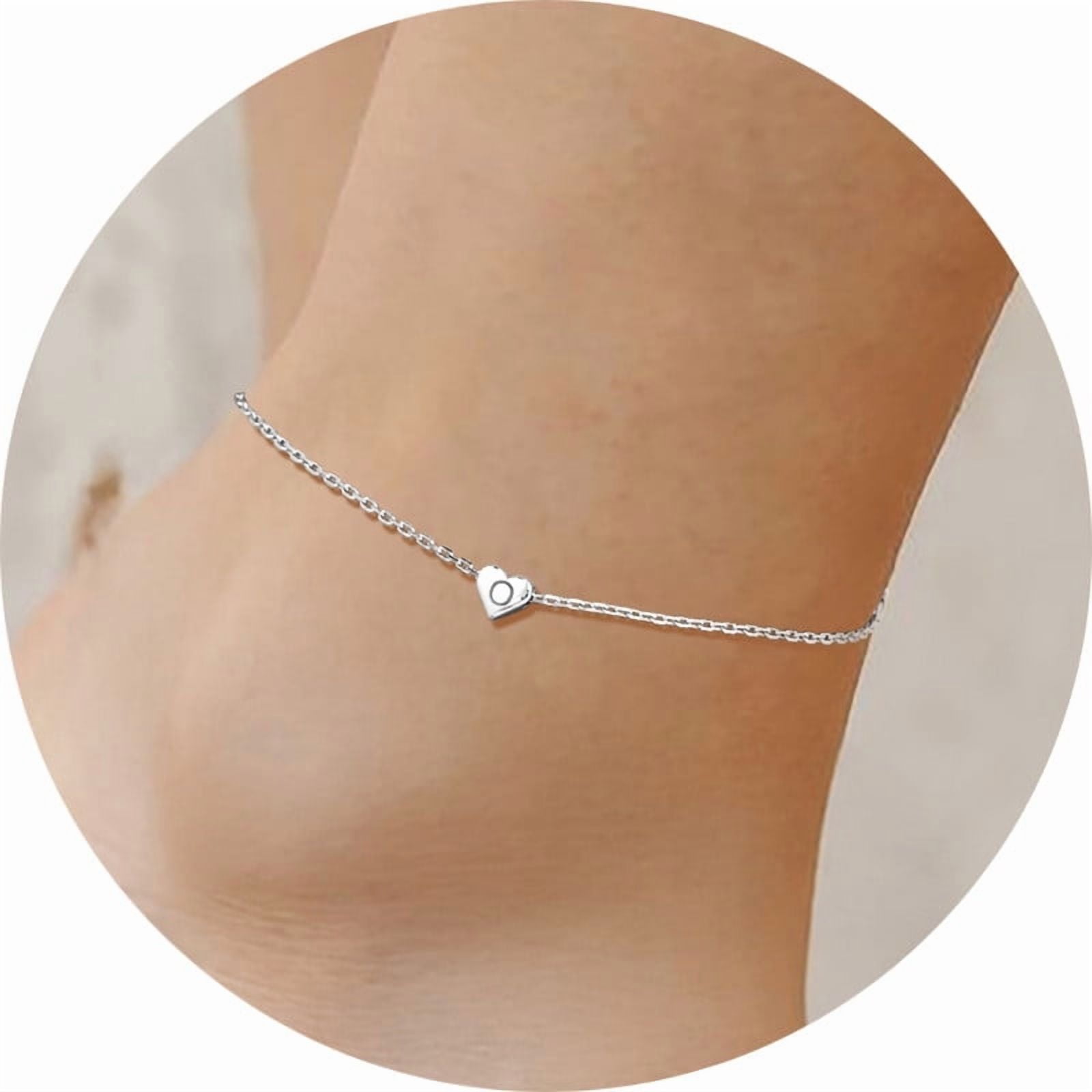 Silvora Sterling Silver Anklet Bracelets for Women, Initial Heart Anklet for Girls Letter A Foot Summer Boho Beach Jewelry Gift