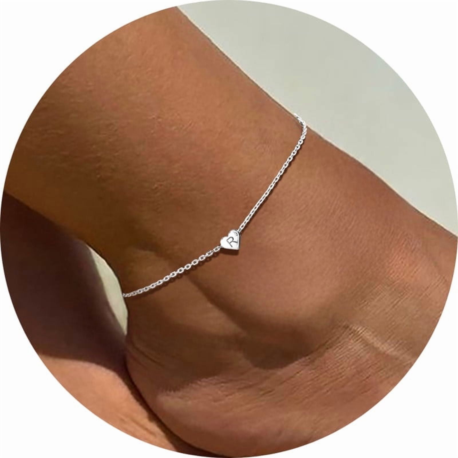 Silvora Sterling Silver Anklet Bracelets for Women, Initial Heart Anklet for Girls Letter A Foot Summer Boho Beach Jewelry Gift