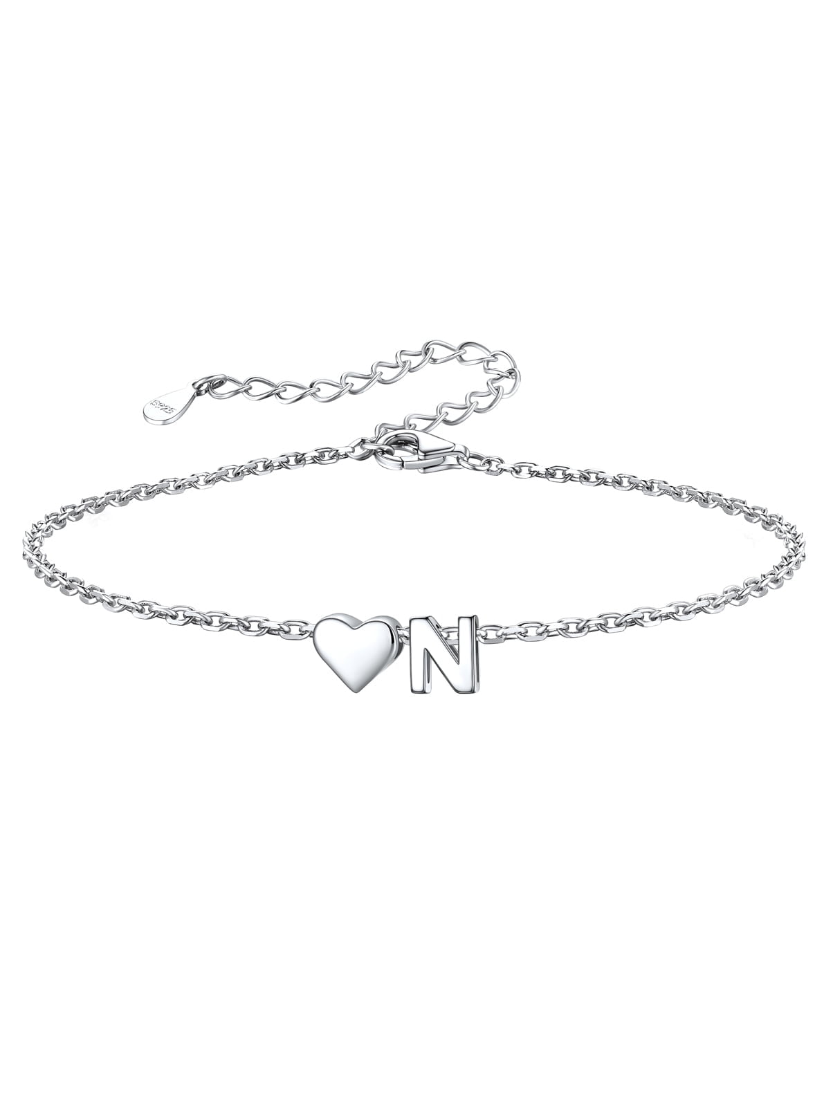Silvora Women Silver Initial Bracelet with Heart Charm, Personalized 26 Letter Heart Bracelet Jewelry Gift for Teen Girls Daughter Mom (K)
