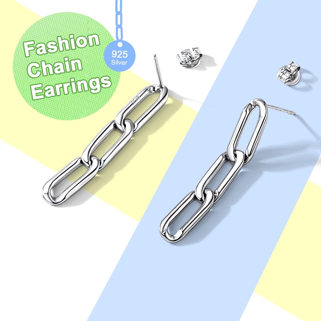 Chain Earrings for Women Solid Silver Dangling Cuban Chains Drop Ear Charms for Teen Girls