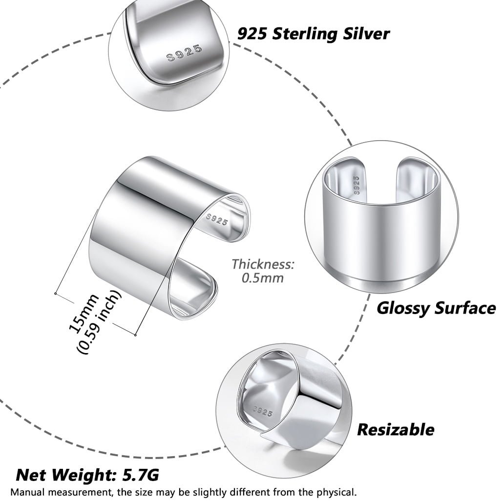 Silvora Stackable Open Knuckle Band Ring for Women Men 925 Sterling Silver Full Finger Ring Jewelry (15mm, Brushed)