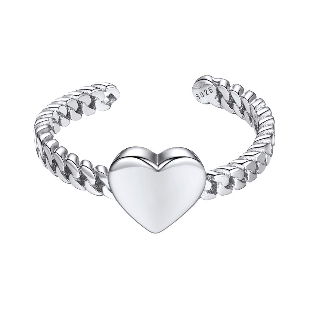 Silvora Women Sterling Silver Heart Ring Adjustable Engagement Open Ring Valentine Mother Day Gift for Her Mom Wife Daughter