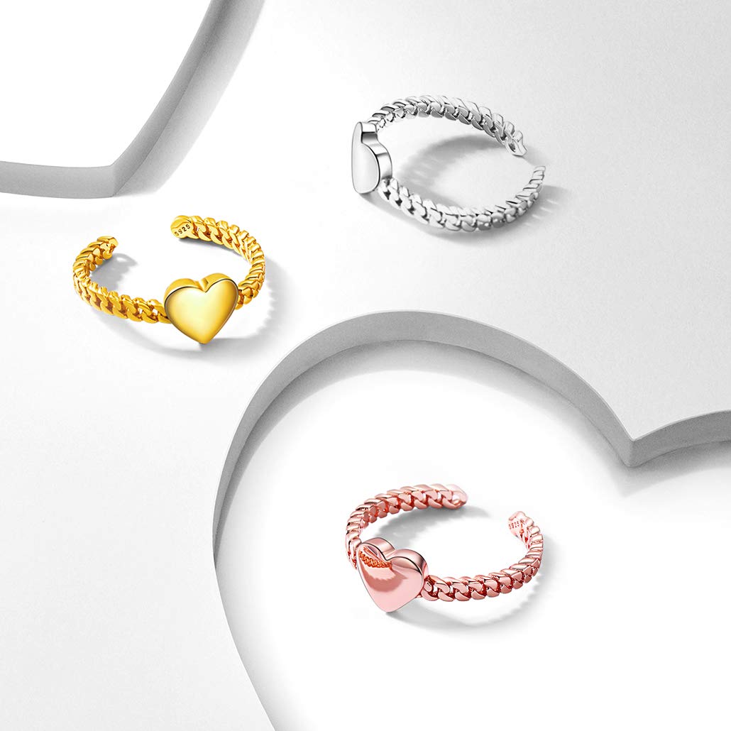 Silvora Women Sterling Silver Heart Ring Adjustable Engagement Open Ring Valentine Mother Day Gift for Her Mom Wife Daughter