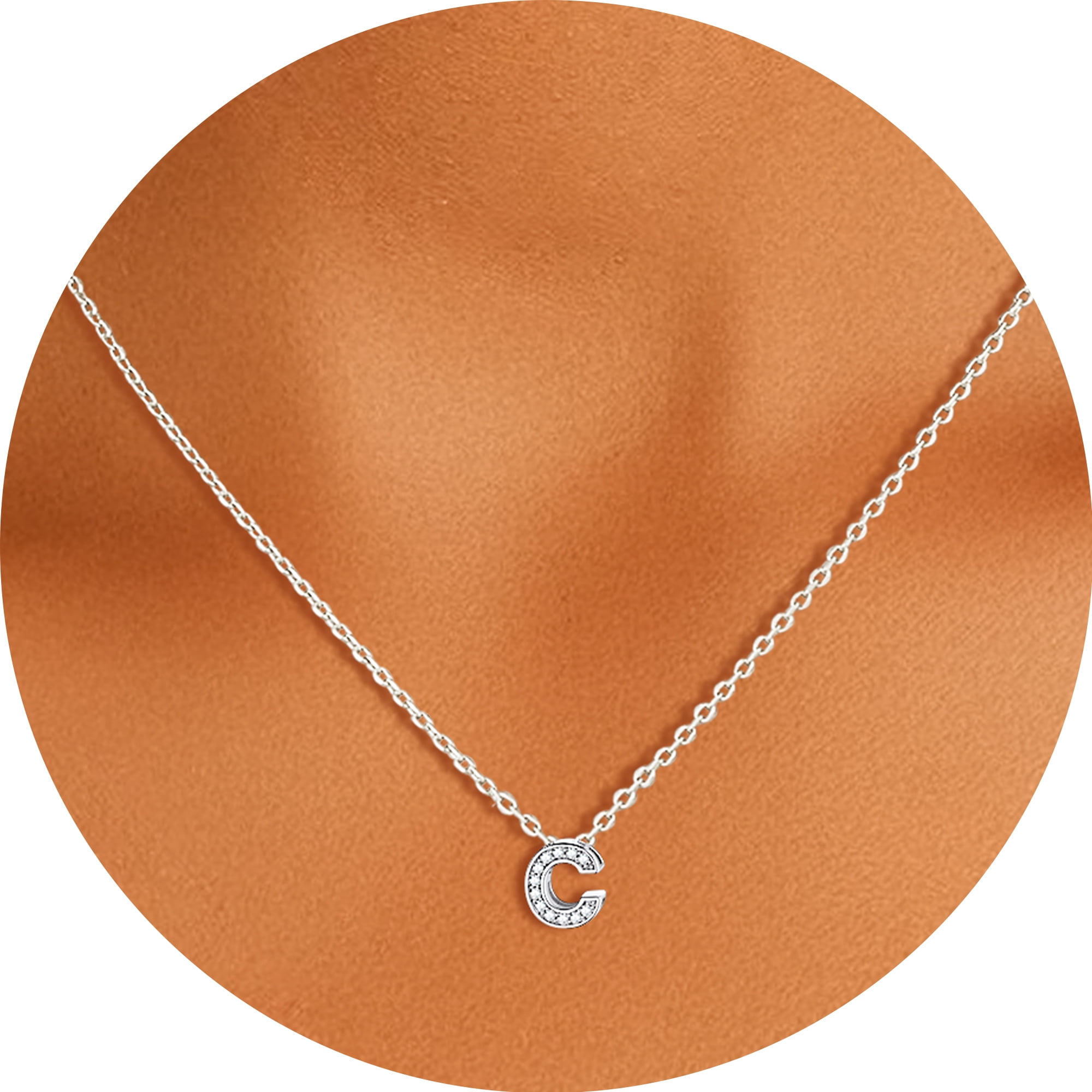 Silvora Women Sterling Silver Initial Necklace with Sparking Cubic Zirconia, Letter A Pendant Necklace for Teen Girls Charm Birthday Jewelry