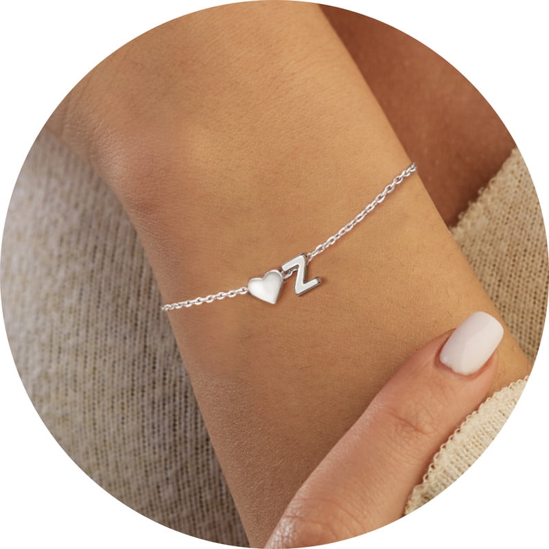 Silvora Women Silver Initial Bracelet with Heart Charm, Personalized 26 Letter Heart Bracelet Jewelry Gift for Teen Girls Daughter Mom (K)