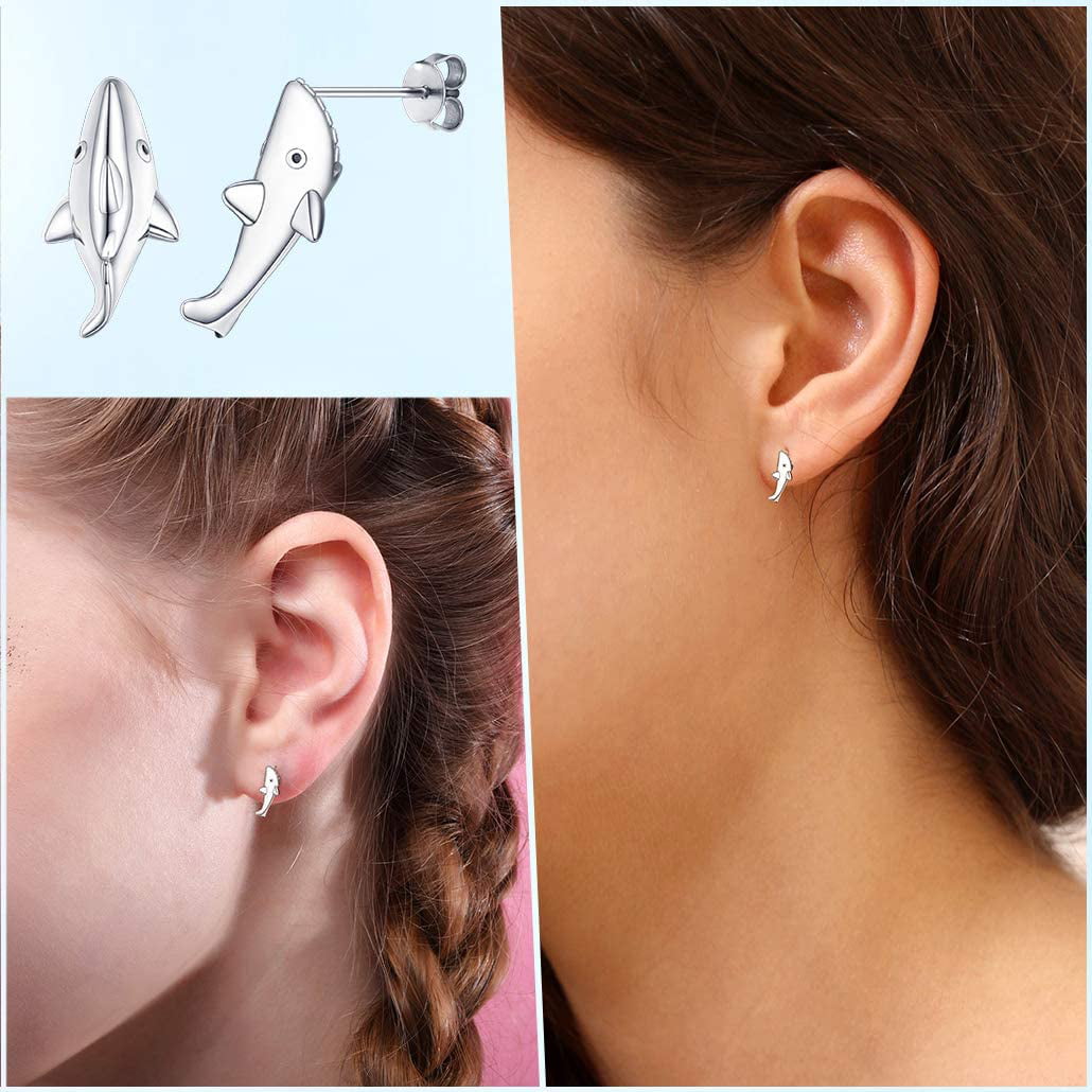 Silvora Shark Stud Earrings for Girls Women 925 Sterling Silver Animals Ear Studs Jewelry Charms