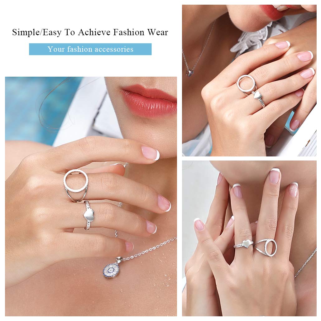 Silvora Women Sterling Silver Heart Ring Adjustable Engagement Open Ring Valentine Mother Day Gift for Her Mom Wife Daughter