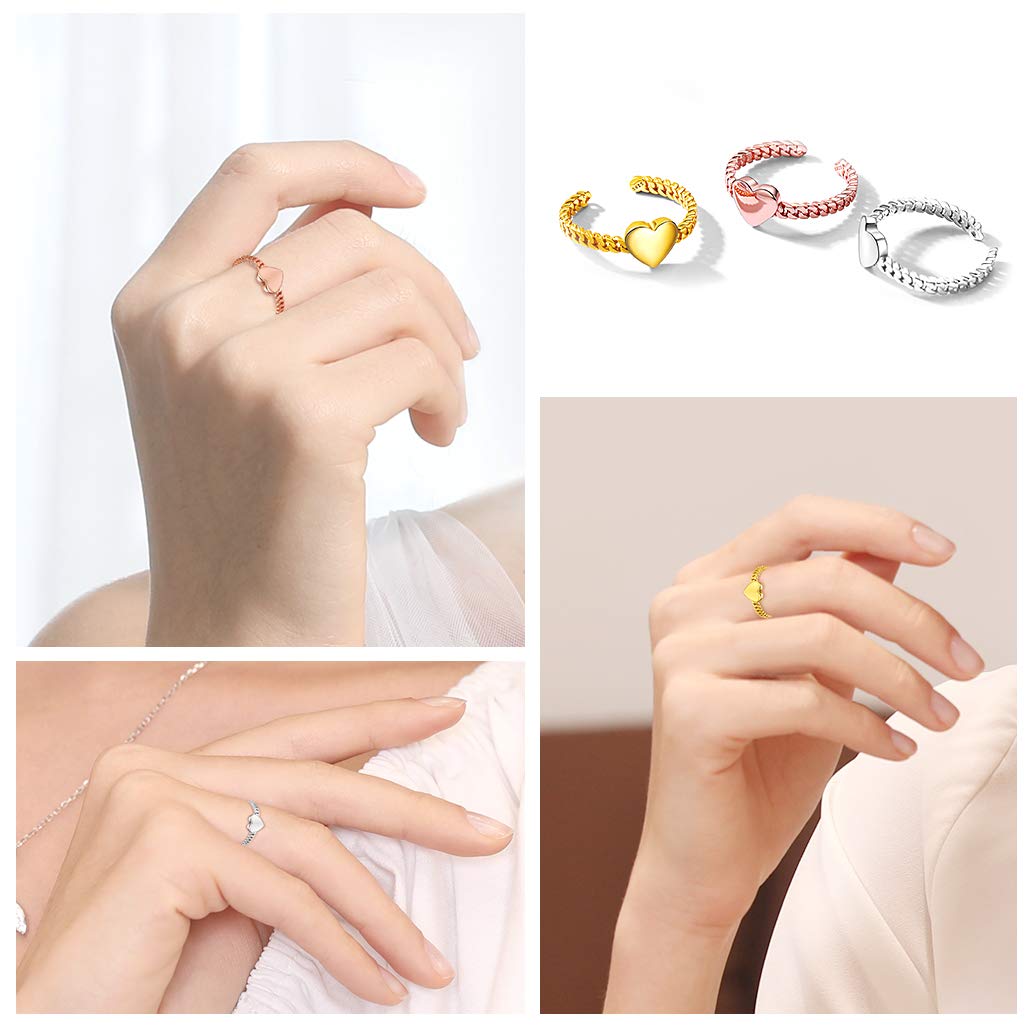 Silvora Women Sterling Silver Heart Ring Adjustable Engagement Open Ring Valentine Mother Day Gift for Her Mom Wife Daughter