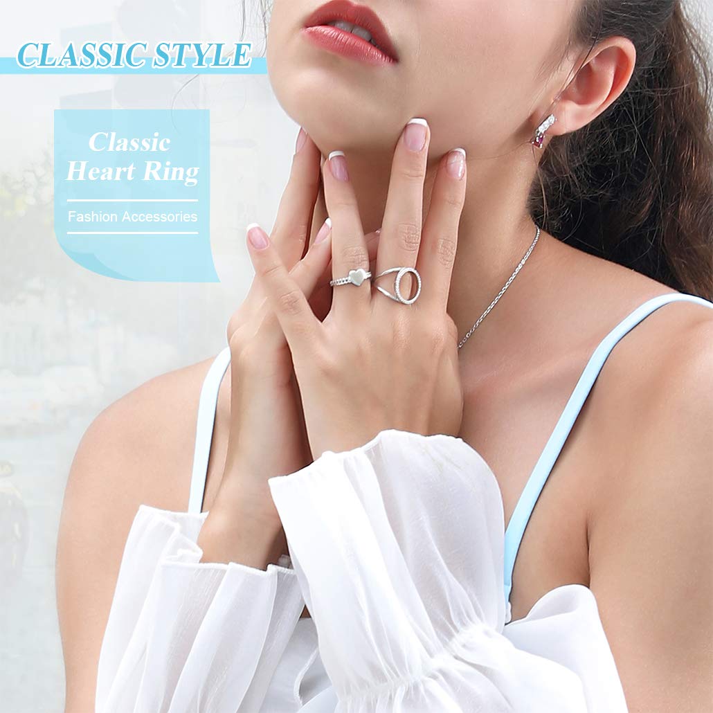 Silvora Women Sterling Silver Heart Ring Adjustable Engagement Open Ring Valentine Mother Day Gift for Her Mom Wife Daughter