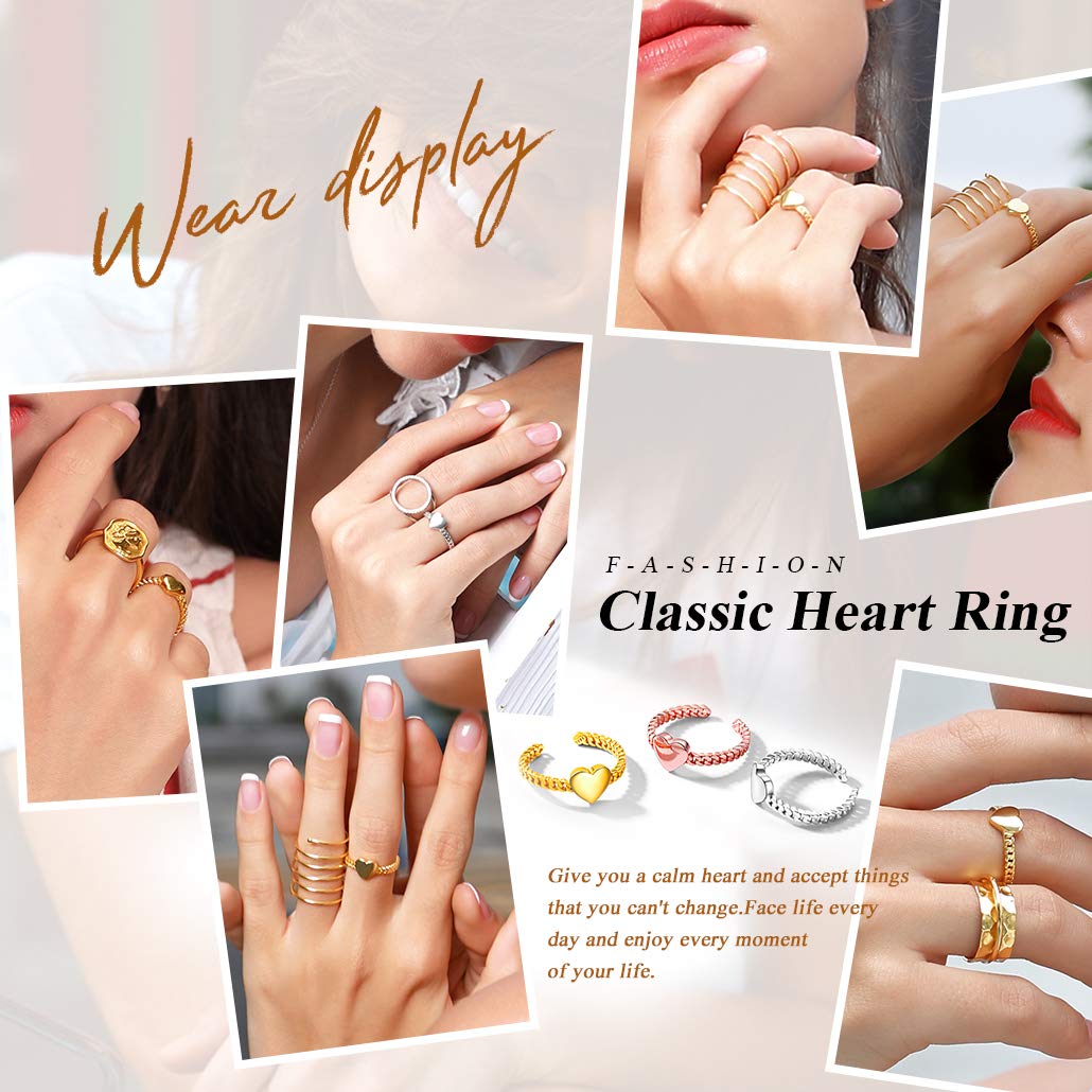 Silvora Women Sterling Silver Heart Ring Adjustable Engagement Open Ring Valentine Mother Day Gift for Her Mom Wife Daughter