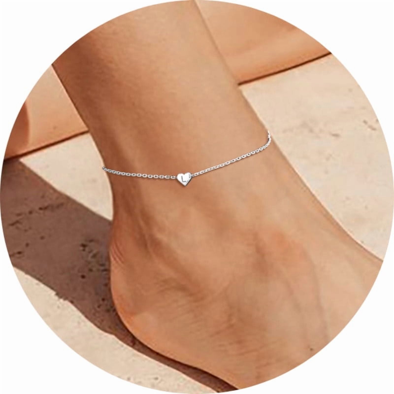 Silvora Sterling Silver Anklet Bracelets for Women, Initial Heart Anklet for Girls Letter A Foot Summer Boho Beach Jewelry Gift