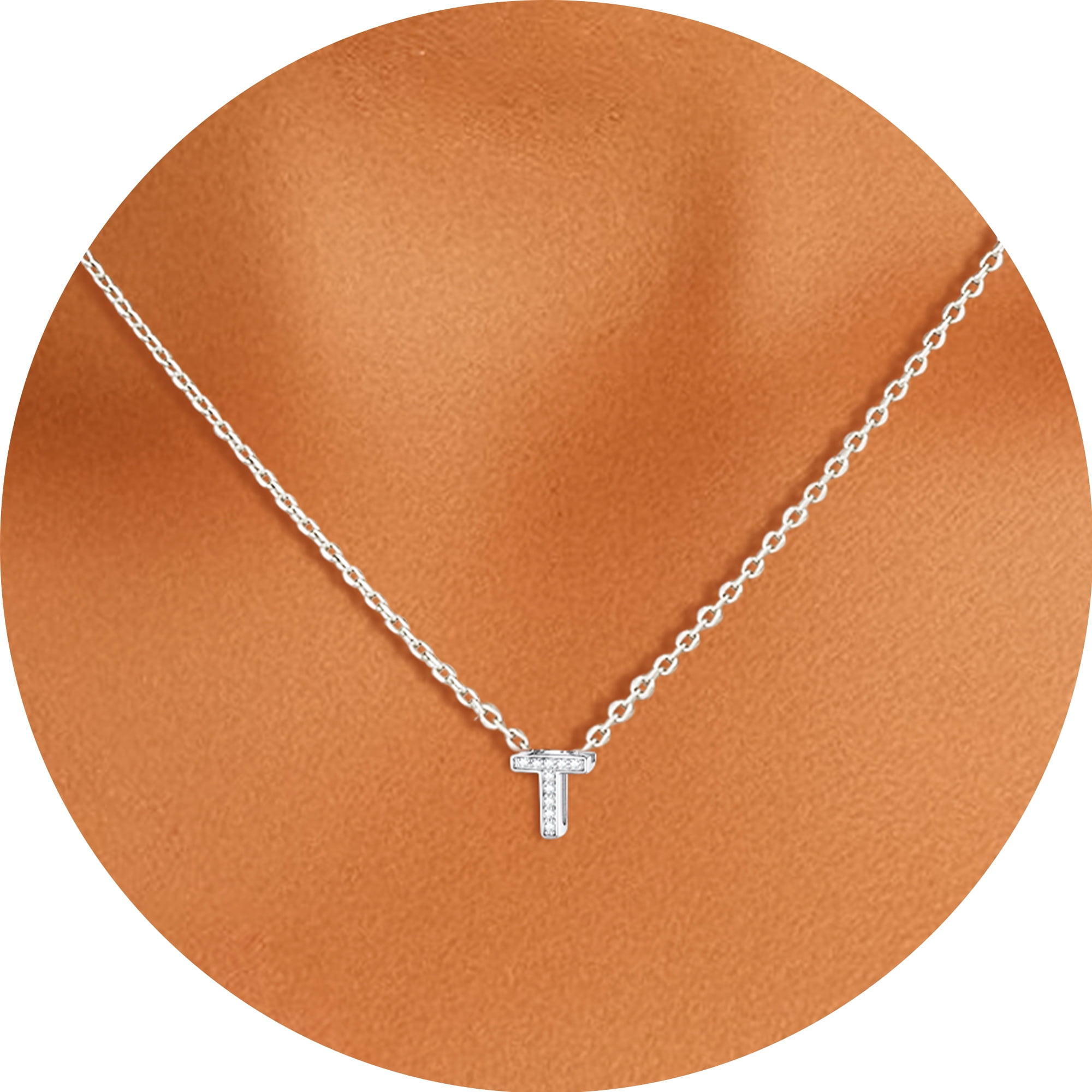 Silvora Women Sterling Silver Initial Necklace with Sparking Cubic Zirconia, Letter A Pendant Necklace for Teen Girls Charm Birthday Jewelry