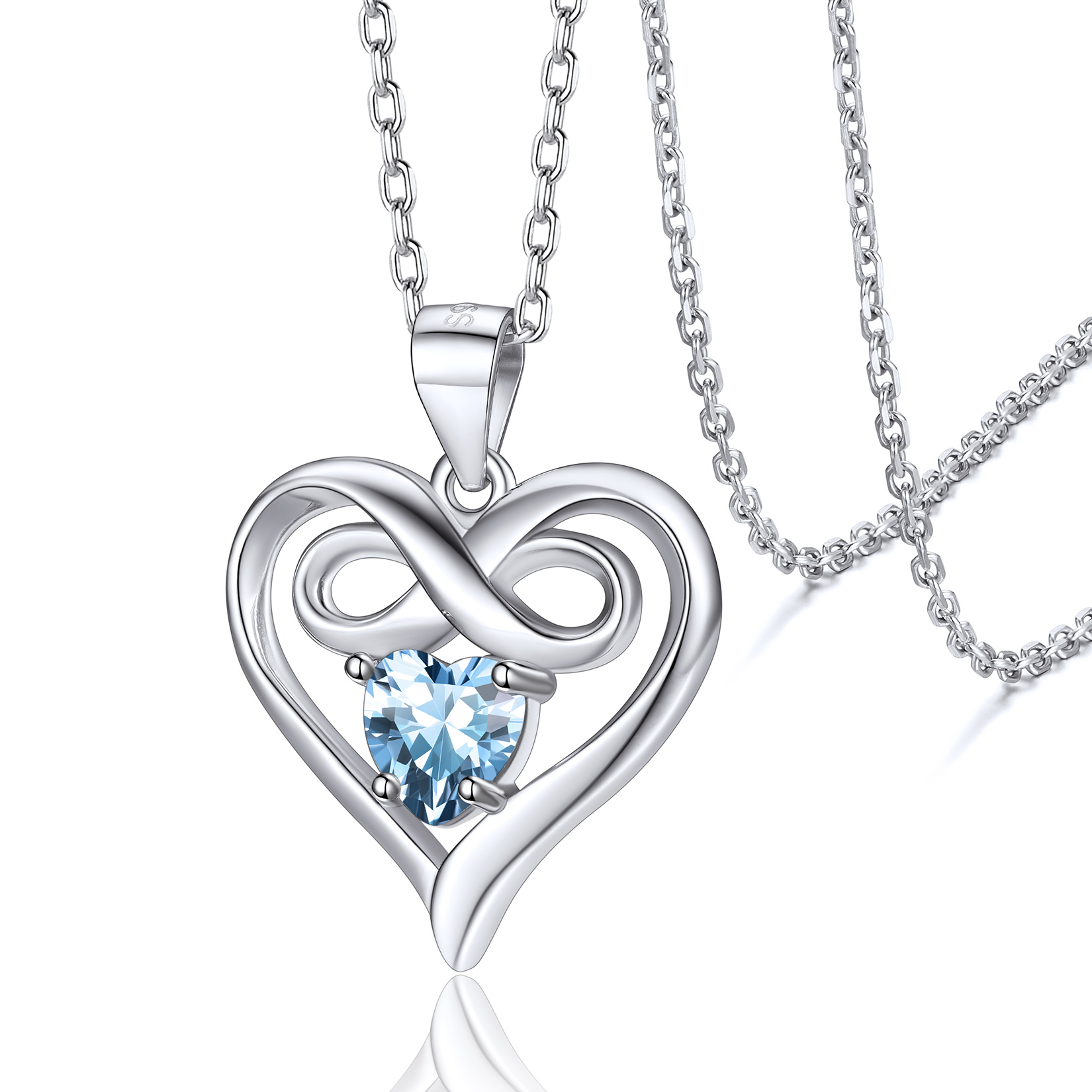 Silvora Women Heart Necklace Girls Sterling Silver Infinity Birthstone Pendant Necklace September Synthetic Sapphire Birthday Gift