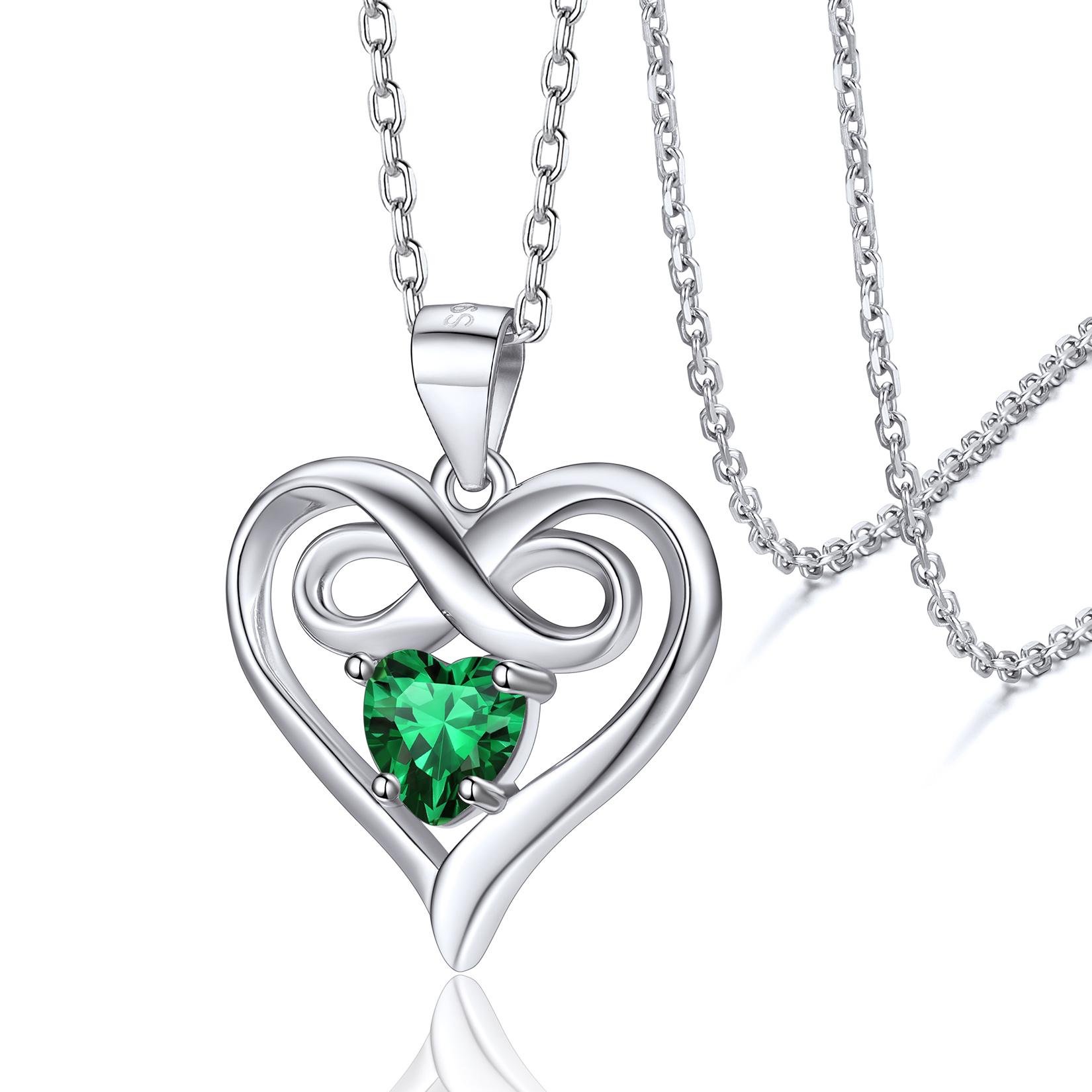 Silvora Women Heart Necklace Girls Sterling Silver Infinity Birthstone Pendant Necklace September Synthetic Sapphire Birthday Gift