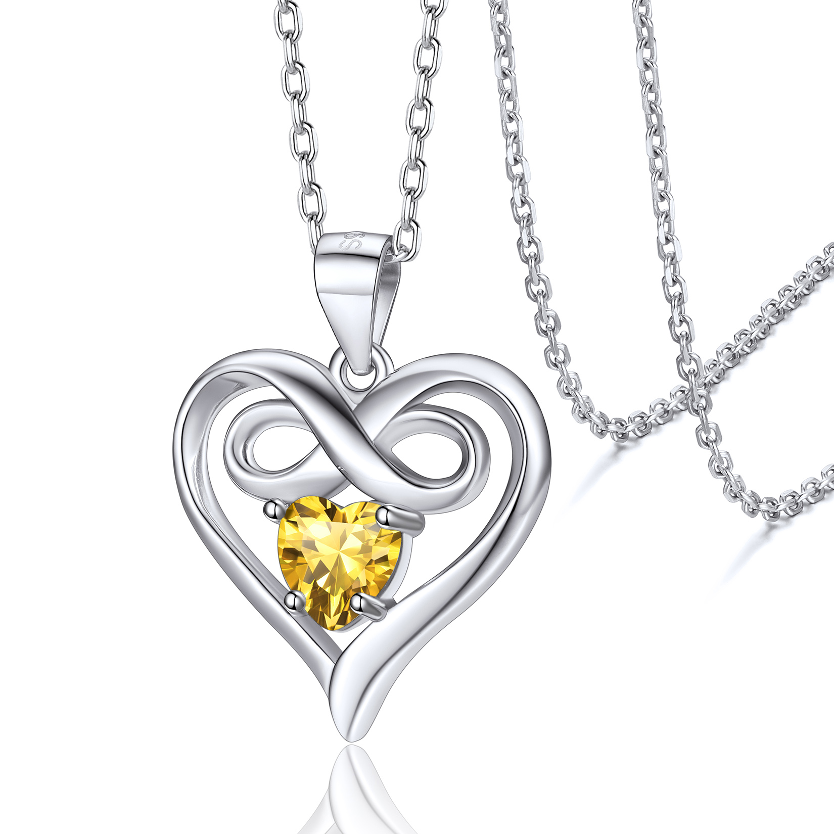 Silvora Women Heart Necklace Girls Sterling Silver Infinity Birthstone Pendant Necklace September Synthetic Sapphire Birthday Gift