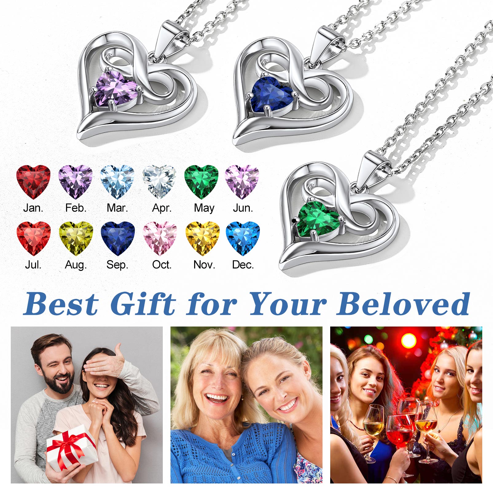 Silvora Women Heart Necklace Girls Sterling Silver Infinity Birthstone Pendant Necklace September Synthetic Sapphire Birthday Gift