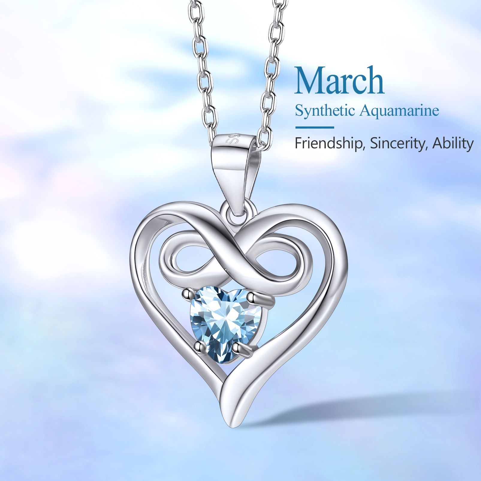 Silvora Women Heart Necklace Girls Sterling Silver Infinity Birthstone Pendant Necklace September Synthetic Sapphire Birthday Gift