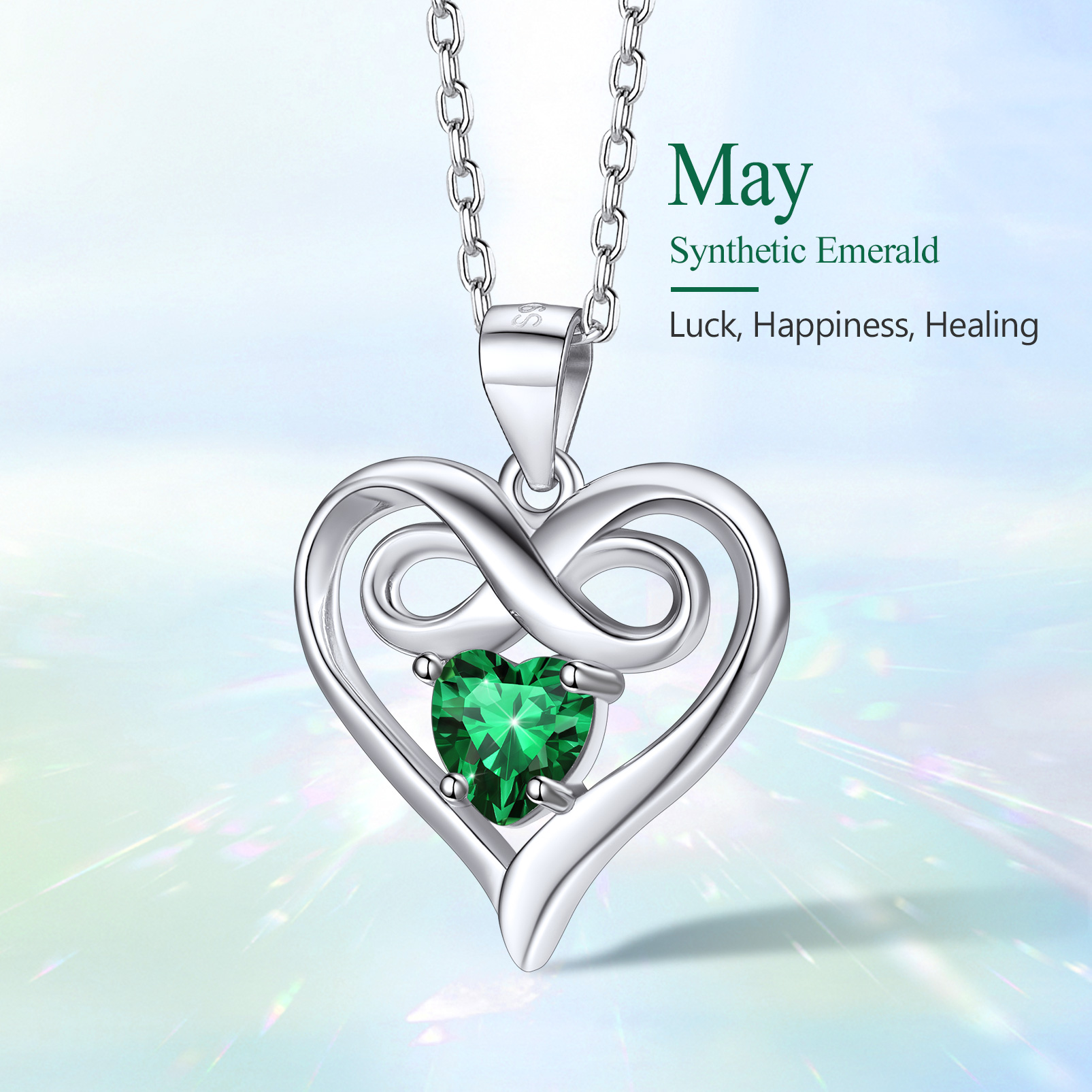 Silvora Women Heart Necklace Girls Sterling Silver Infinity Birthstone Pendant Necklace September Synthetic Sapphire Birthday Gift